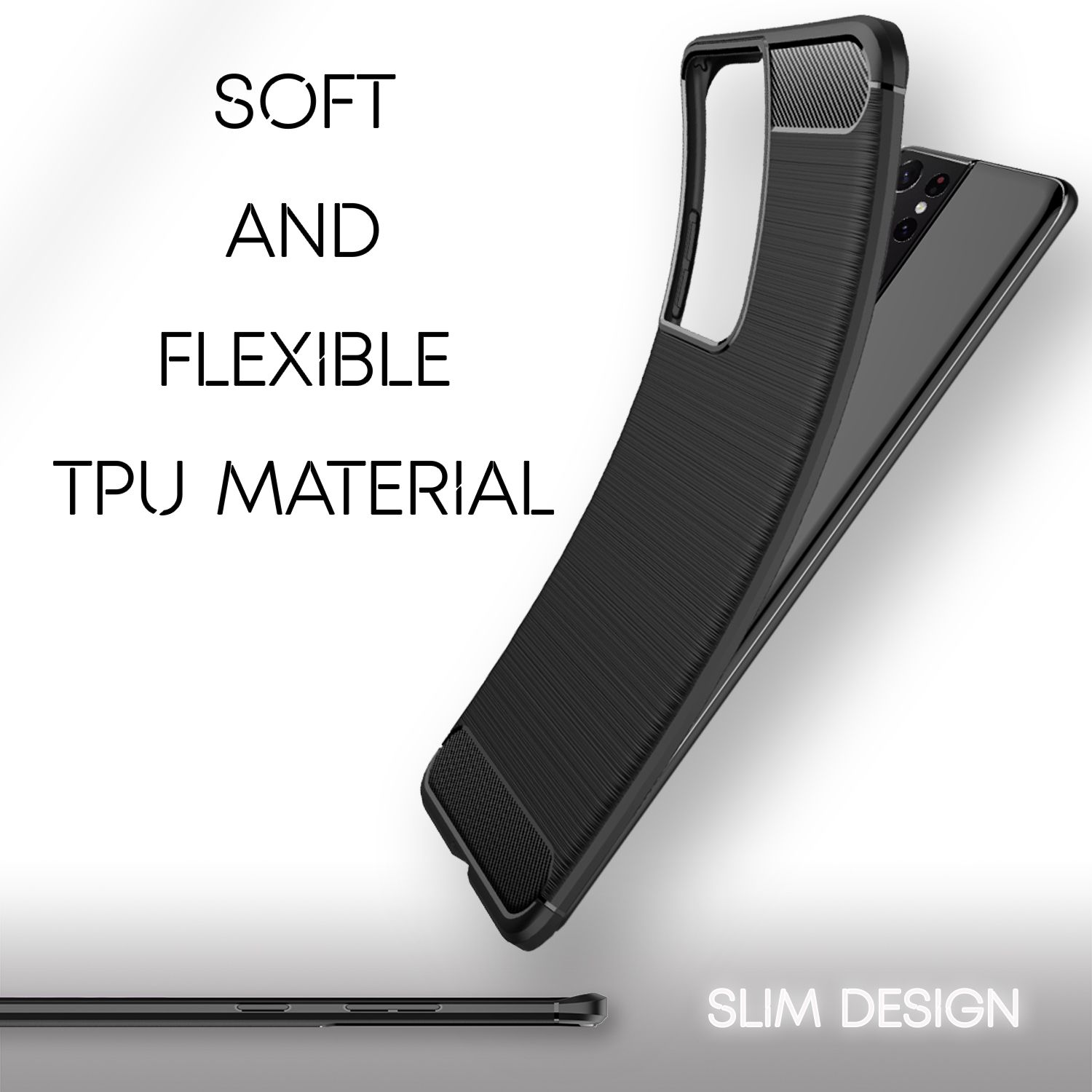 Schwarze Handyhülle aus flexiblem TPU-Material mit schlankem Design.