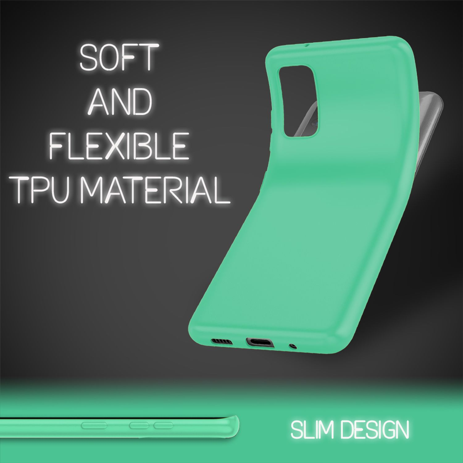 Grüne Handyhülle aus flexiblem TPU-Material mit schlankem Design.
