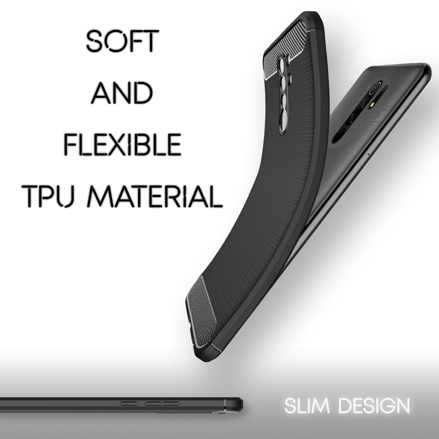 Schwarze Handyhülle aus TPU-Material, weich und flexibel, mit Schlankem Design.
