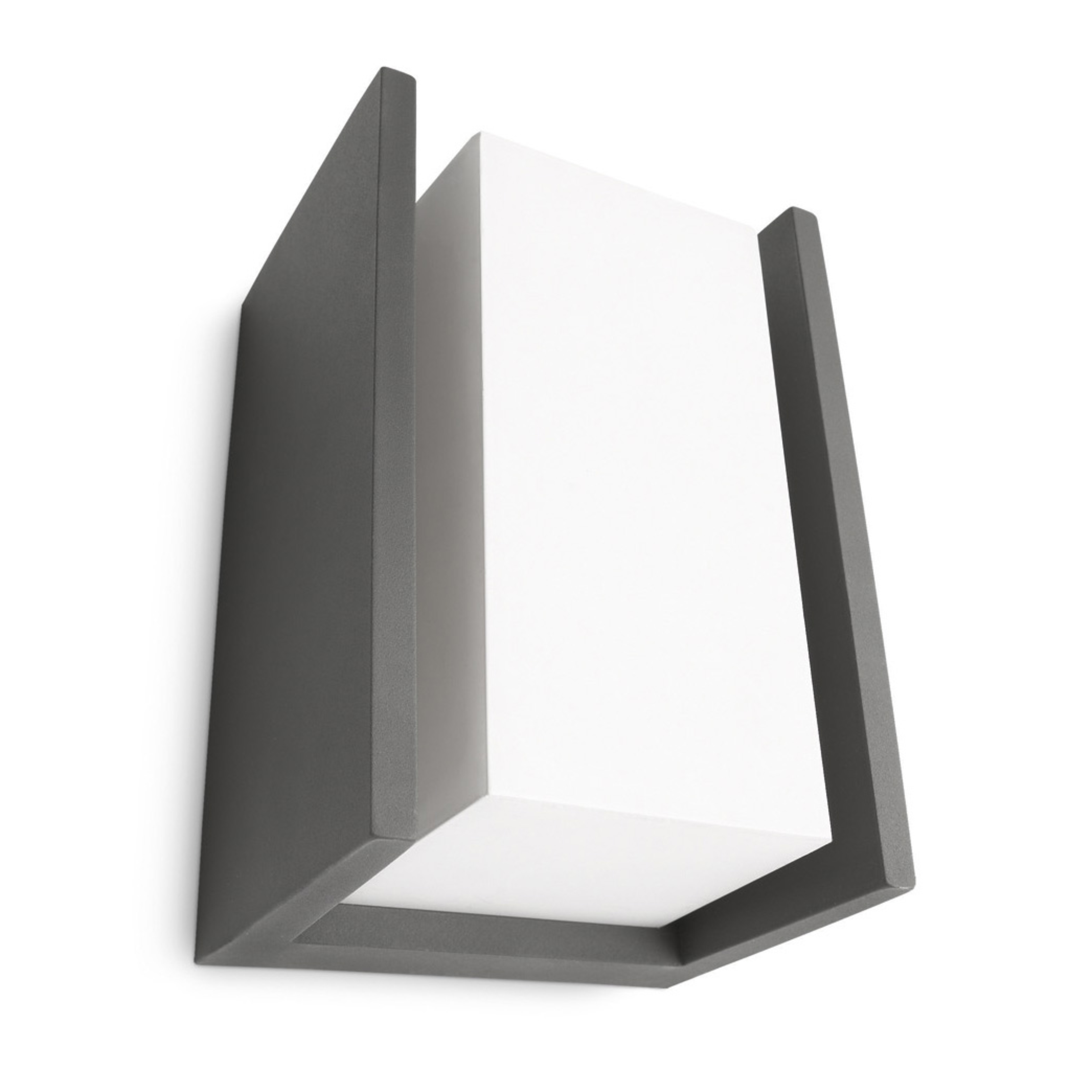 Aplique de pared moderno gris con difusor rectangular blanco.