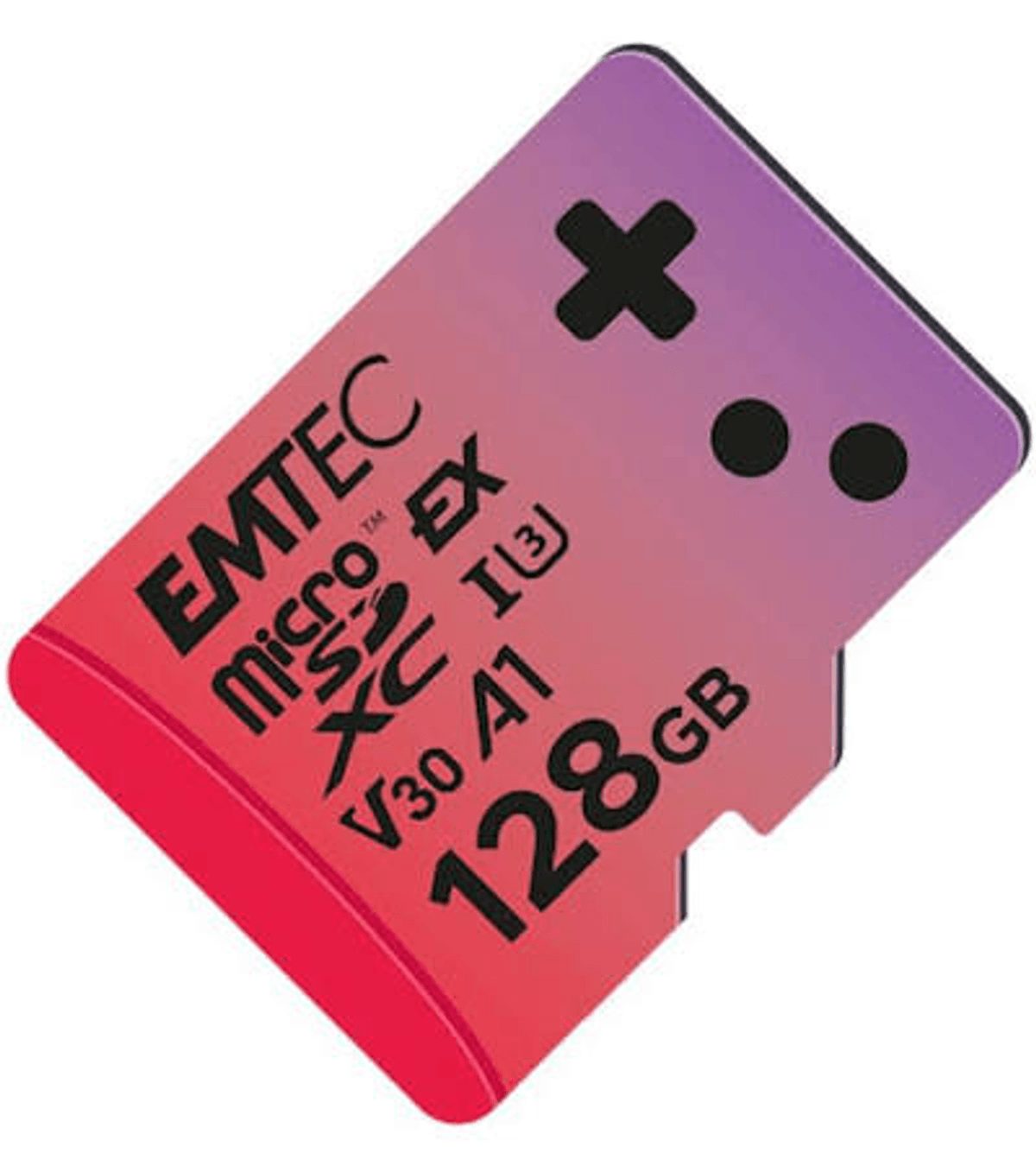 Tarjeta de memoria Emtec Micro SDXC de 128GB, V30 A1, rojo/morado.