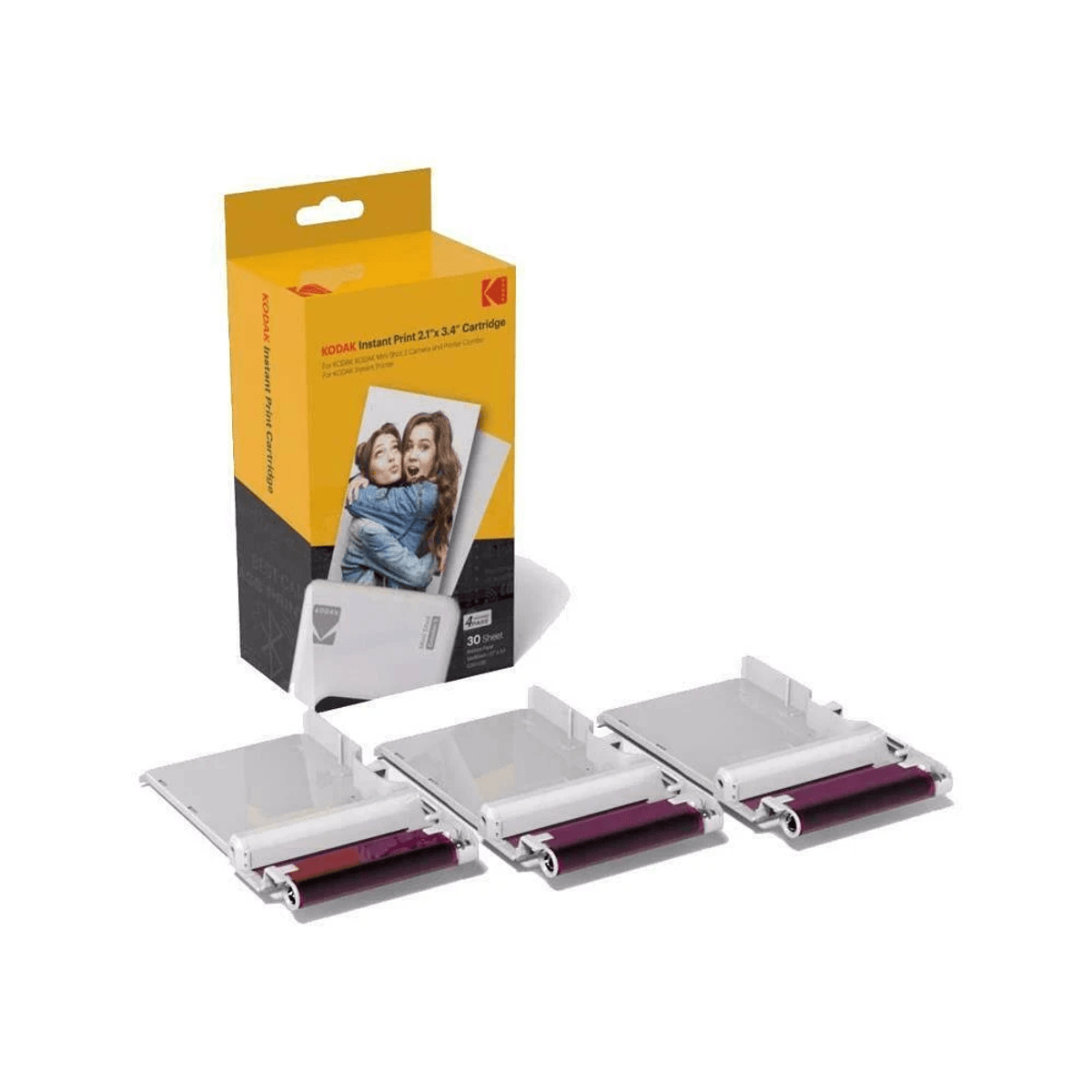 Kodak Sofortbild-Druckpatronen-Box mit drei Druckpatronen im Vordergrund.