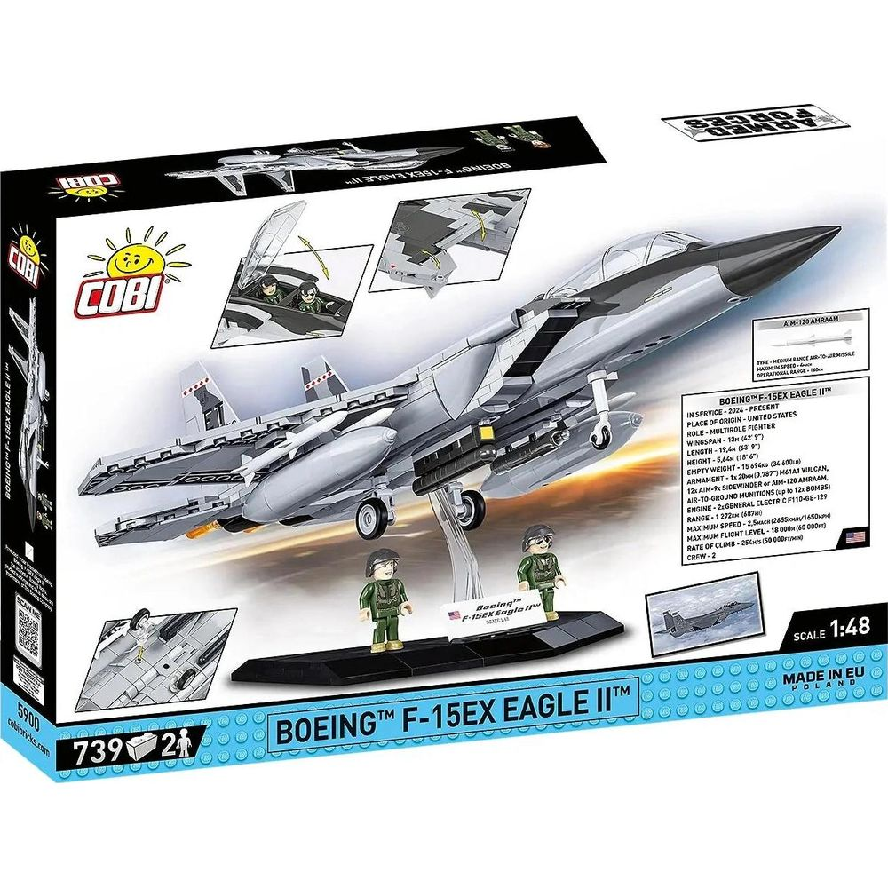 Modellino COBI del caccia Boeing F-15EX Eagle II, scala 1:48, con due figure di pilota.