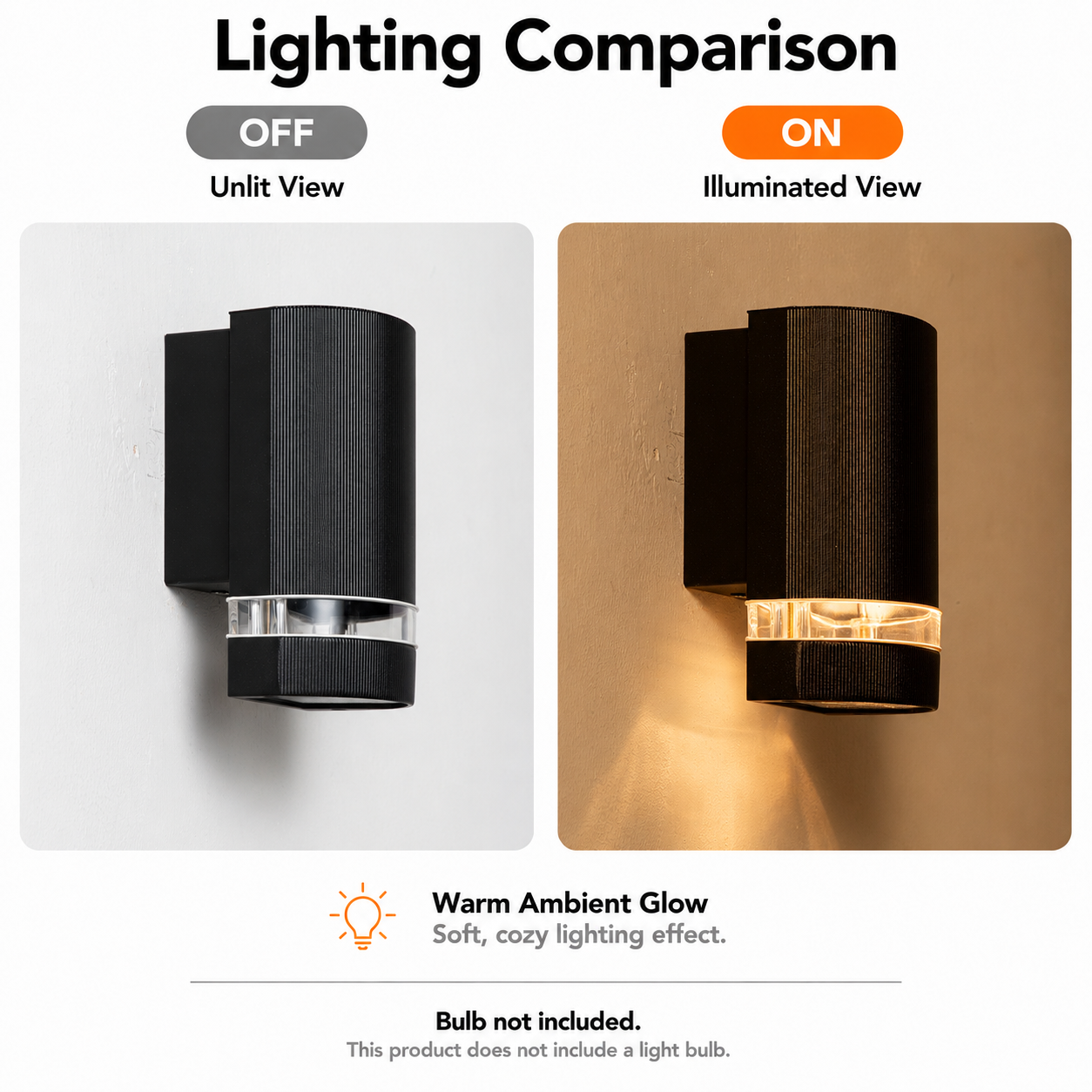 Comparación: Aplique negro sin iluminar e iluminado.