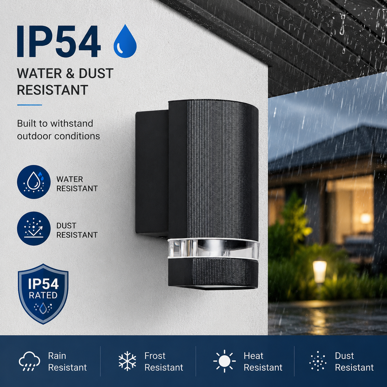 Lámpara de pared exterior negra, IP54, resistente al agua y al polvo bajo la lluvia.
