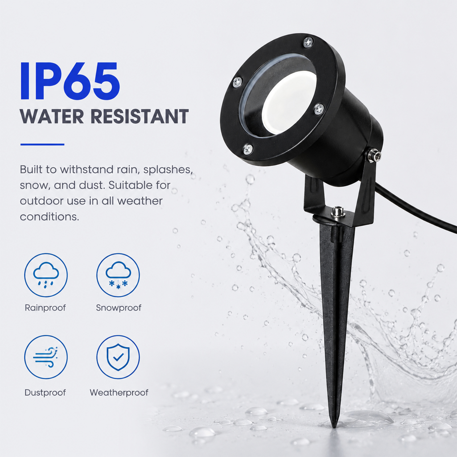 Foco exterior negro con pica de tierra, IP65 impermeable, a prueba de polvo y nieve.