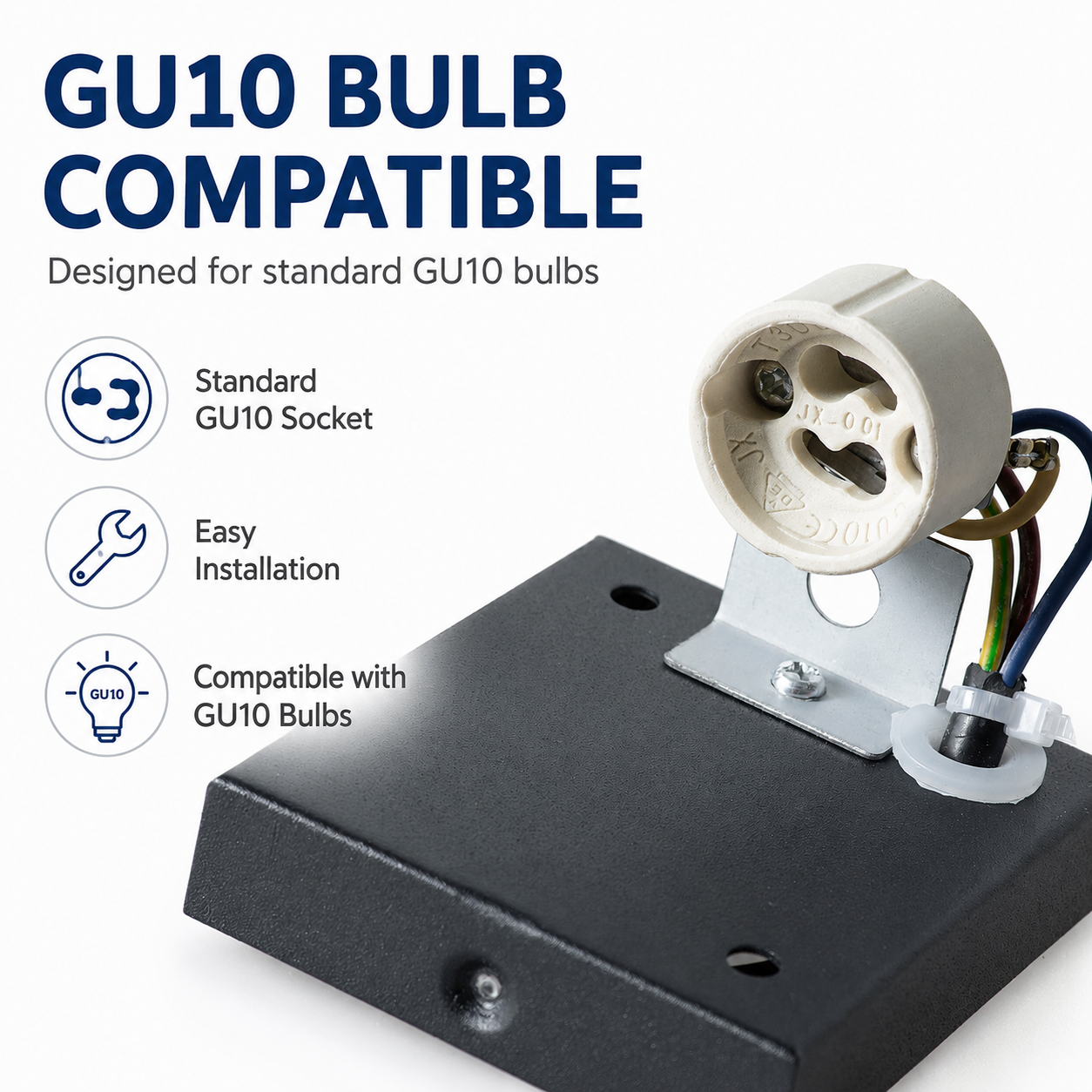 Casquillo para bombilla GU10 con tornillos y cables, compatible con bombillas GU10.