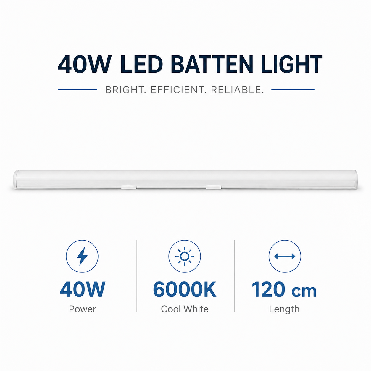 Luz LED de 40W, 6000K blanco frío, 120cm de largo.