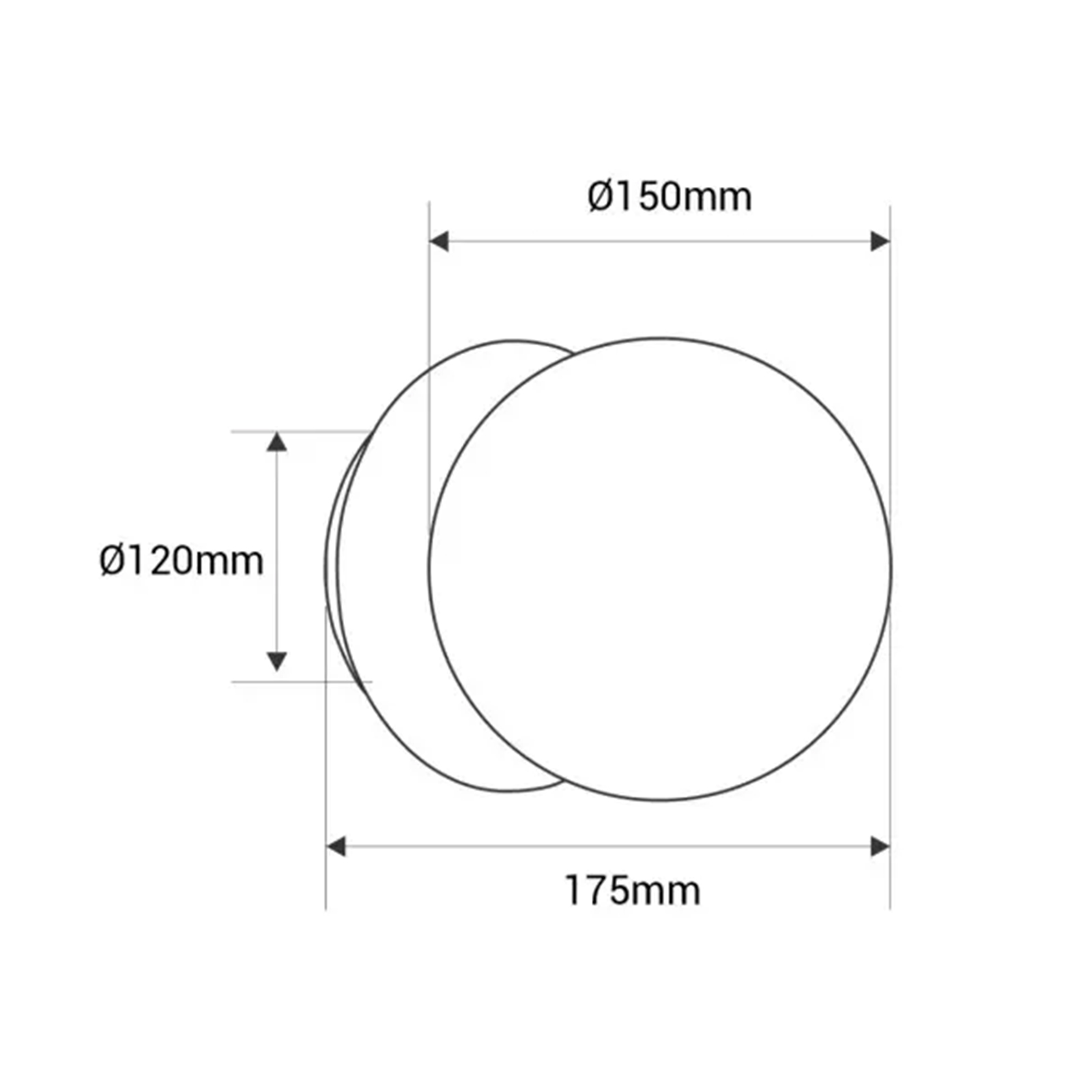 Dibujo técnico de dos círculos con medidas Ø150mm, Ø120mm y 175mm.
