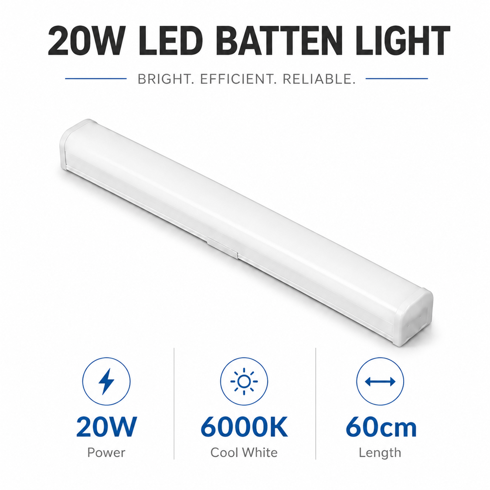 Una luz LED blanca de 20W, de 60cm, con luz blanca fría.