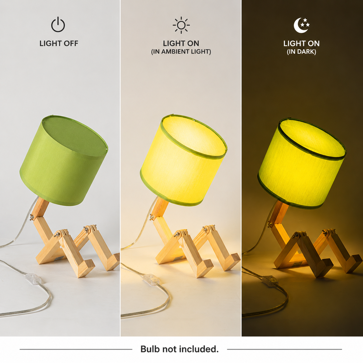 La lámpara muestra apagada, luz ambiental y oscuridad.