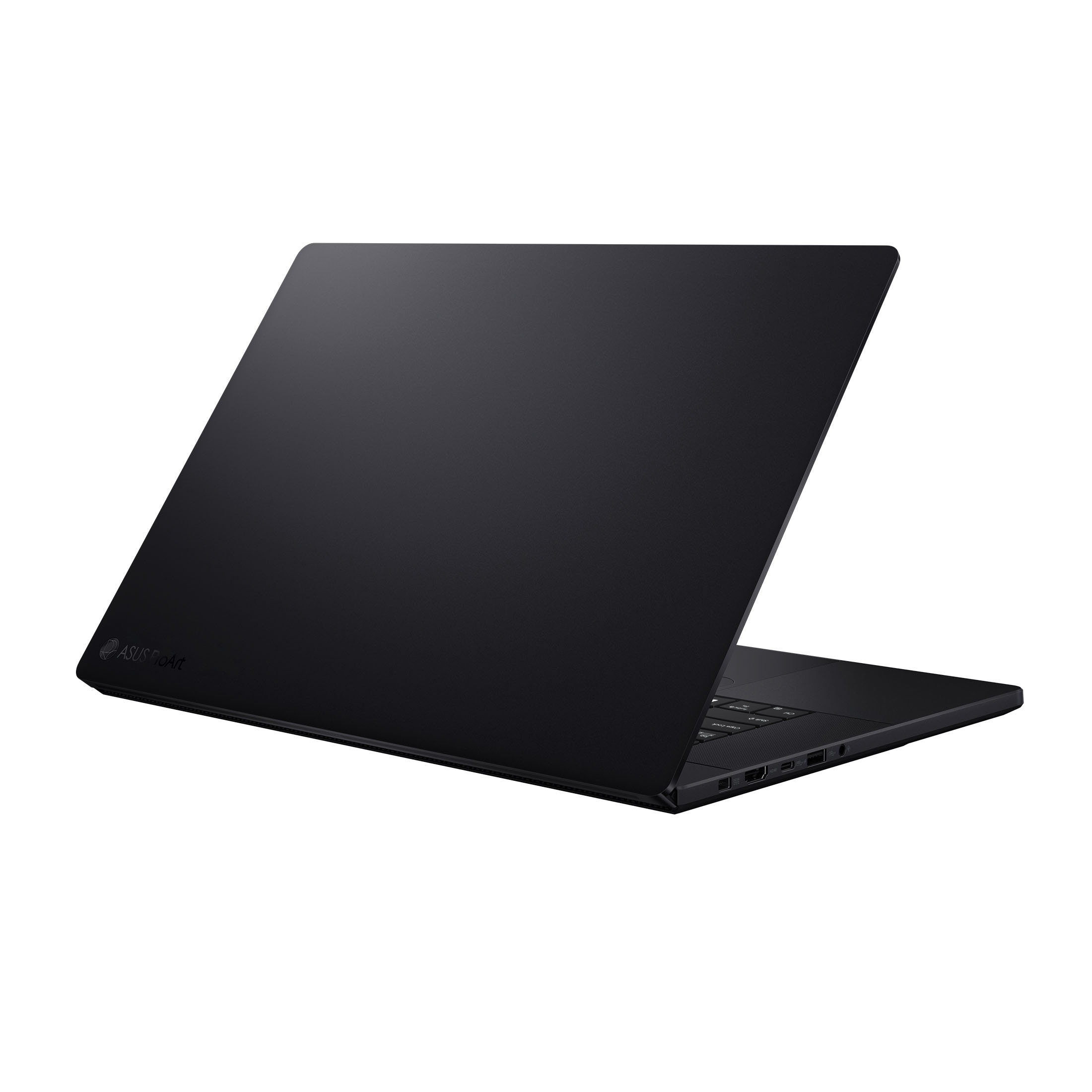 Ein geschlossener, schwarzer Laptop mit ASUS ProArt-Logo auf weißem Hintergrund.