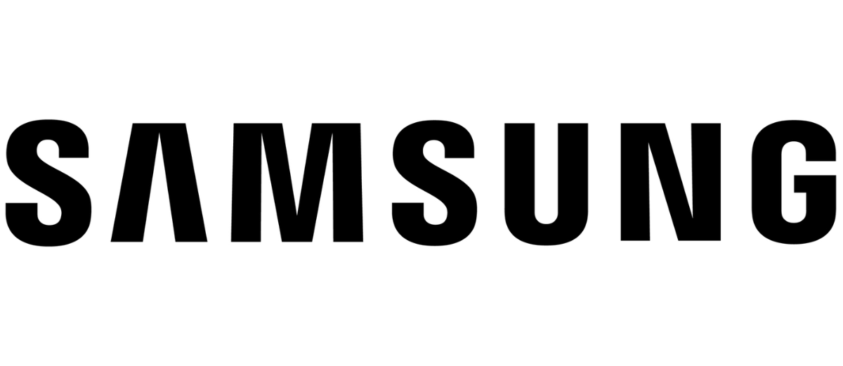 Logo SAMSUNG nero su sfondo bianco.