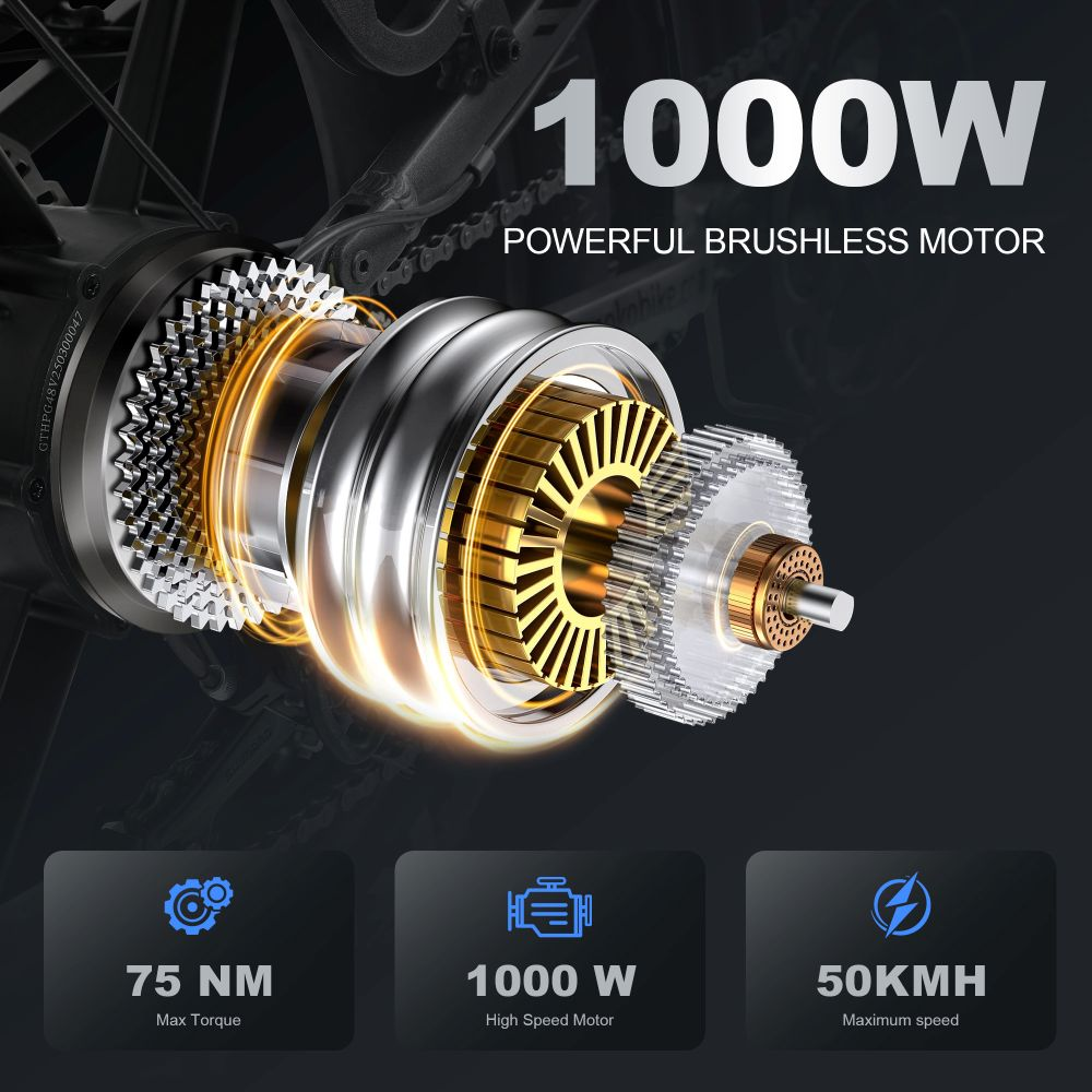 Primo piano di un potente motore brushless da 1000W con ingranaggi.