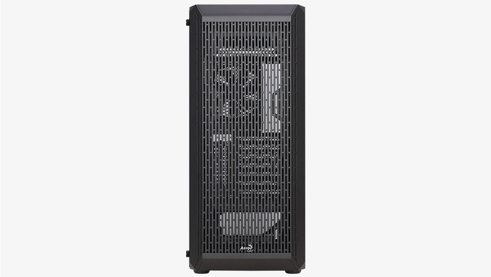 Case PC nero con prese d'aria verticali e pannello laterale trasparente.