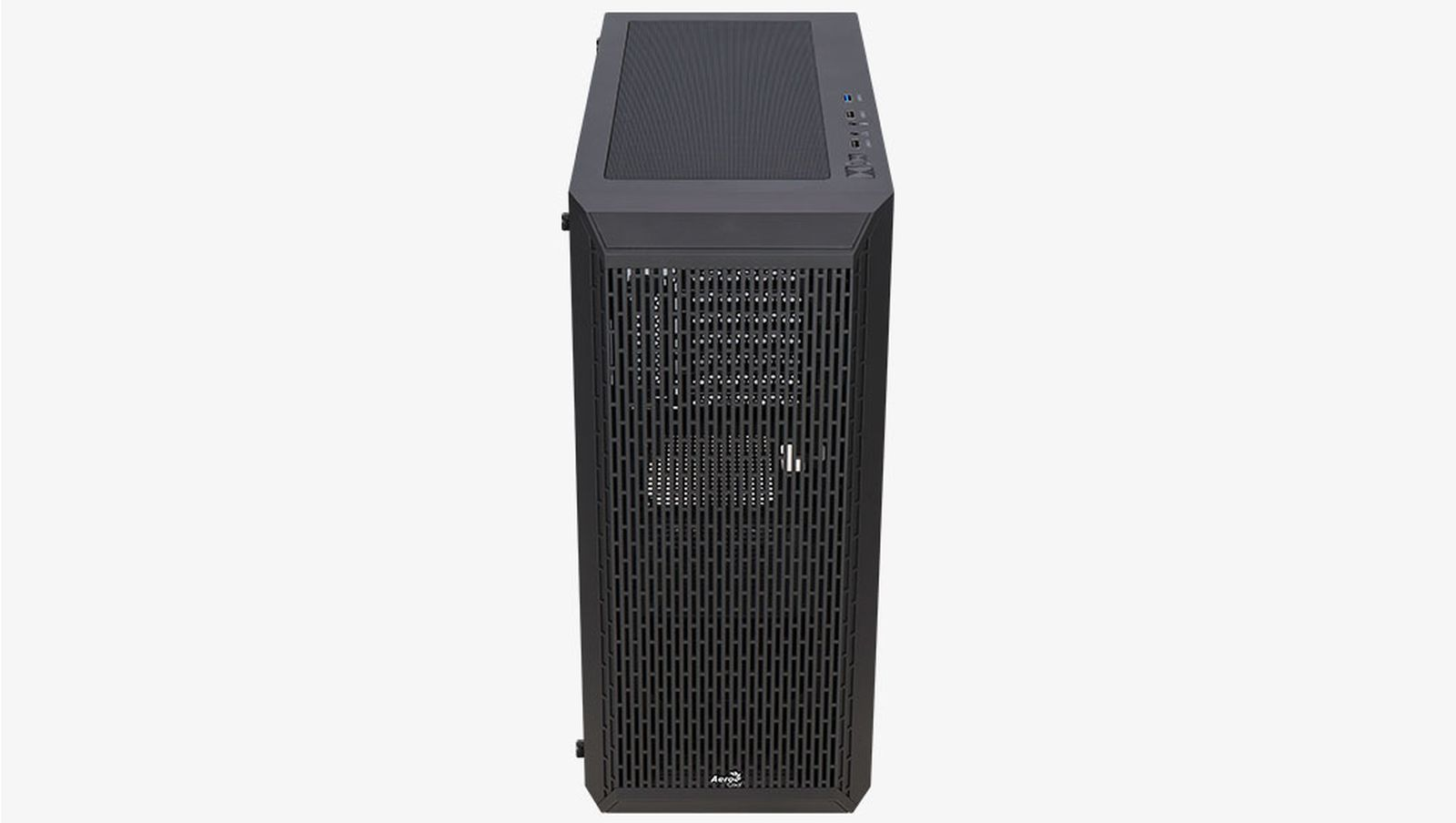 Un case per computer nero con pannelli frontale e superiore ventilati.