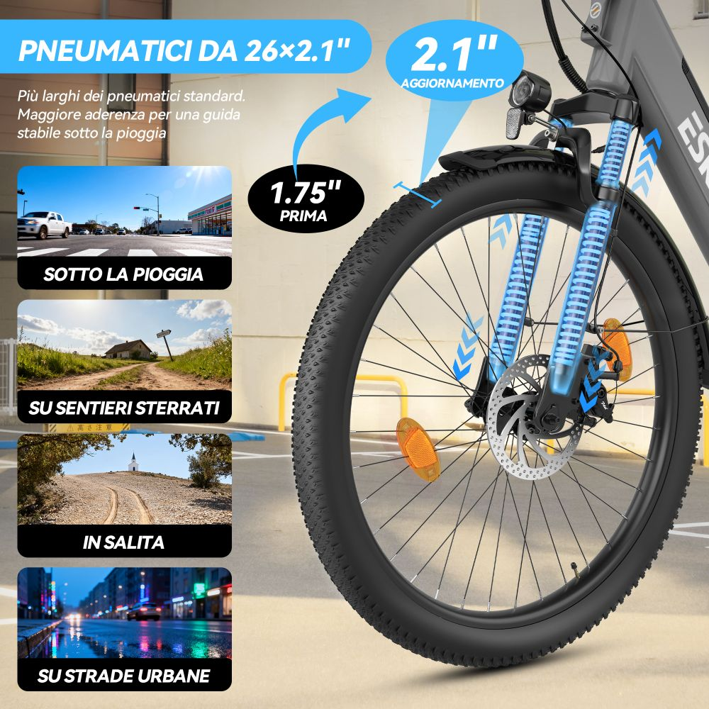 Pneumatico bici 26x2.1 pollici con forcella e freno a disco.