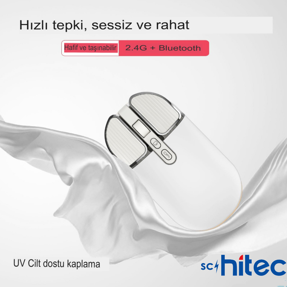 Beyaz saten üzerinde gümüş çizgili üstü olan beyaz fare.