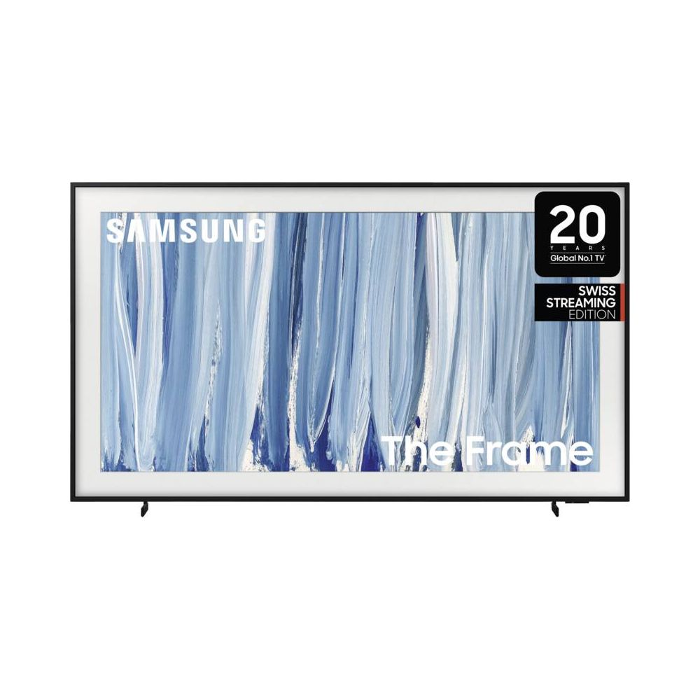 TV Samsung The Frame con arte astratta blu e bianca, 20 anni TV N.1 al mondo.