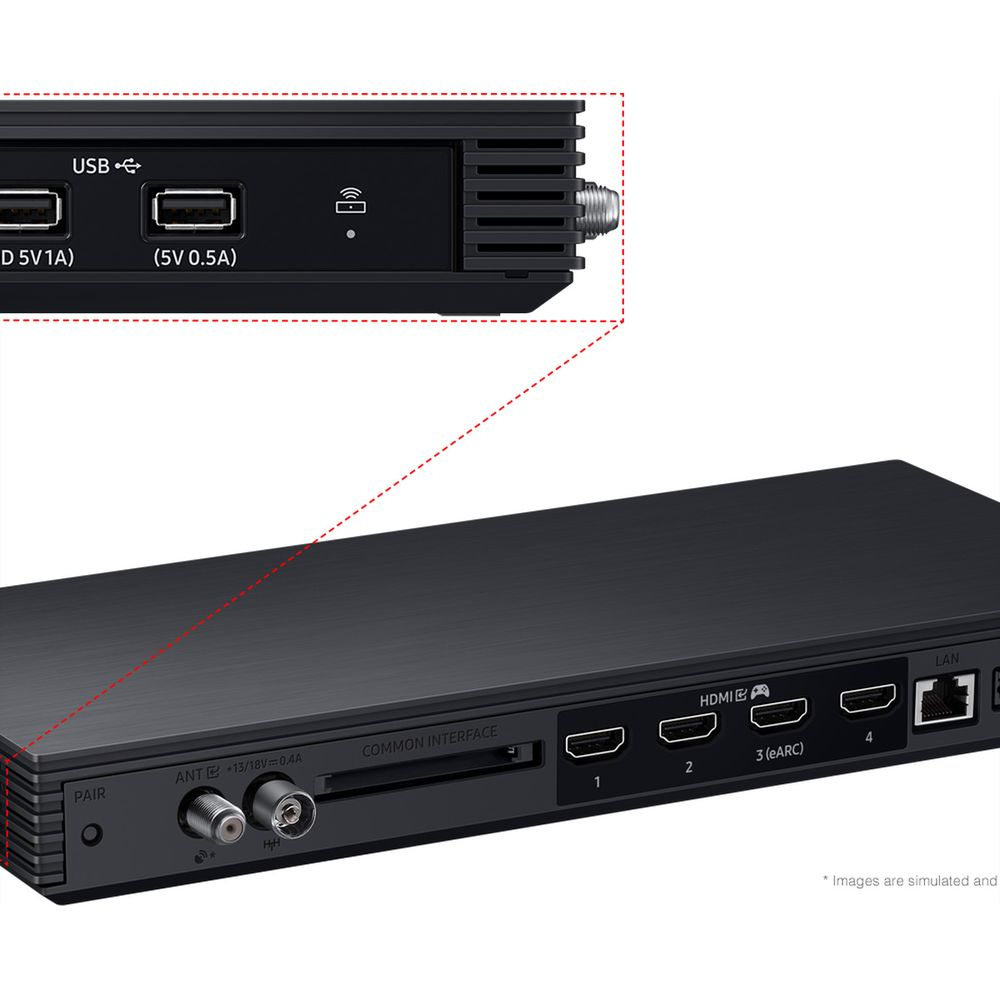 Appareil électronique noir avec ports : USB, ANT, Common Interface, HDMI, LAN.