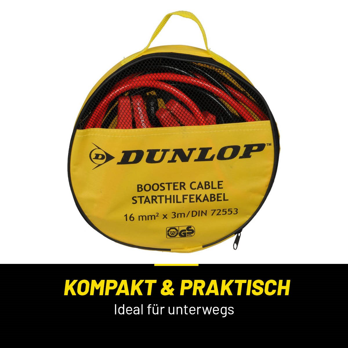 Yellow Dunlop bag with booster cables, 16 mm² x 3m.