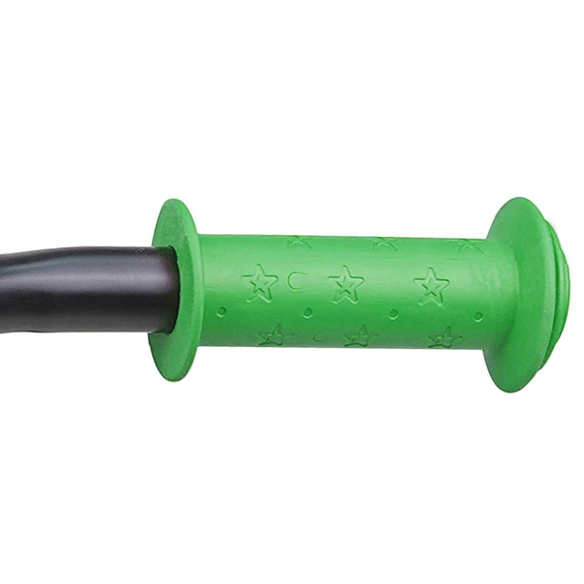 Grüner Fahrradgriff mit Sternenmuster und schwarzem Ende.