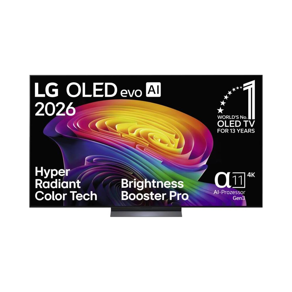 TV LG OLED evo AI 2026 avec art abstrait coloré, TV OLED N°1 mondiale.