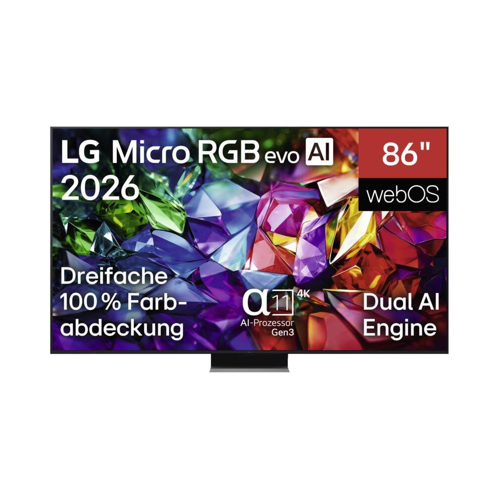 TV LG 4K da 86 pollici con processore AI, webOS, Micro RGB evo AI e Dual AI Engine.