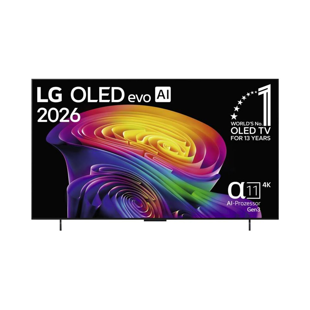 TV LG OLED evo AI 2026 4K avec tourbillon coloré et prix N°1 mondial.