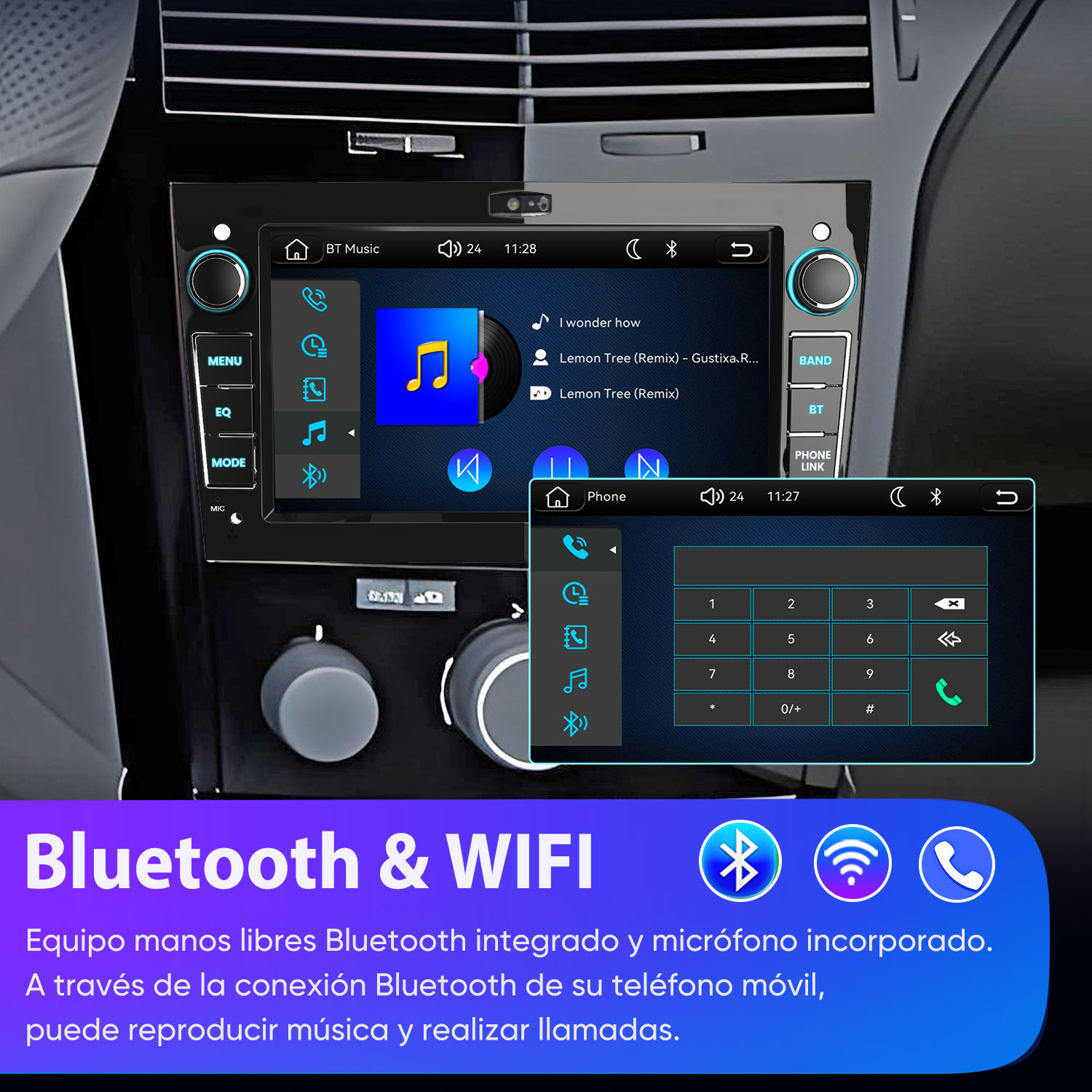 Pantalla táctil del sistema de infoentretenimiento del coche mostrando menús.