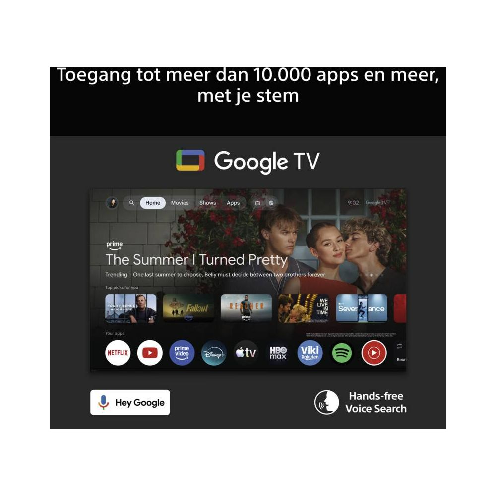 Google TV-Startseite mit "The Summer I Turned Pretty" und App-Symbolen.
