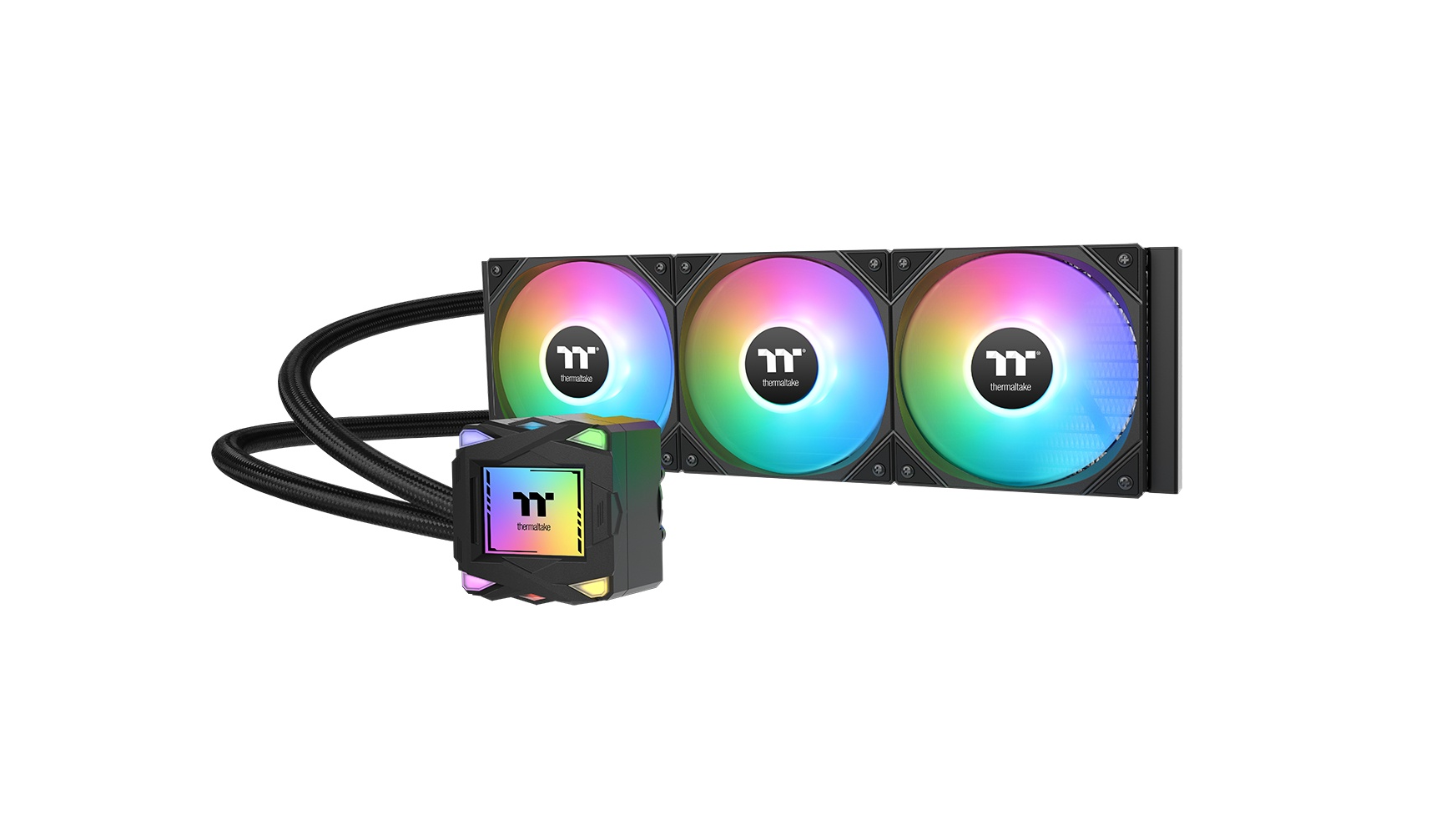 Raffreddatore a liquido per computer con tre ventole RGB e testa della pompa quadrata