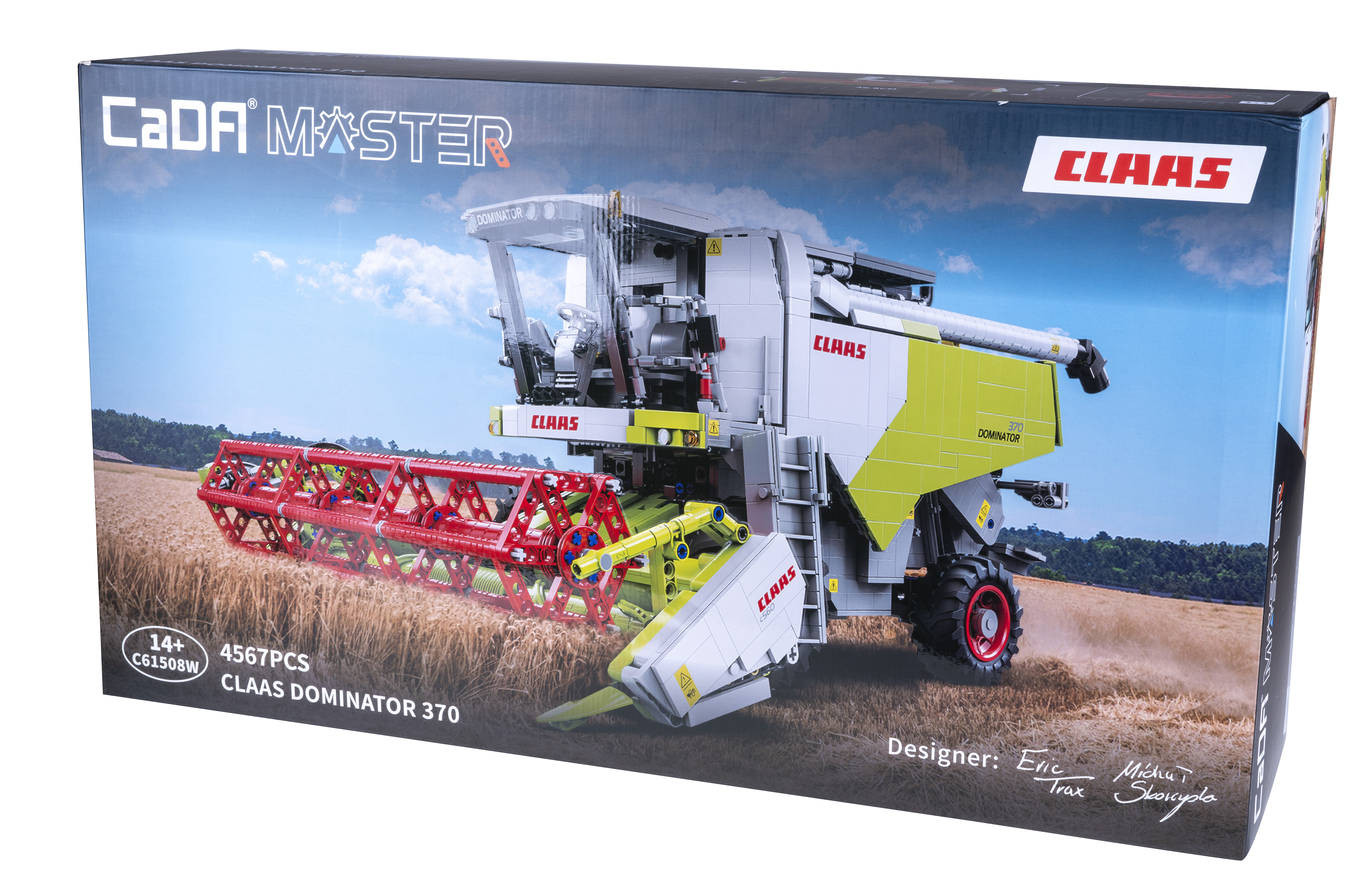 Verpackung eines CLAAS Dominator 370 Mähdrescher-Modells aus Bausteinen.