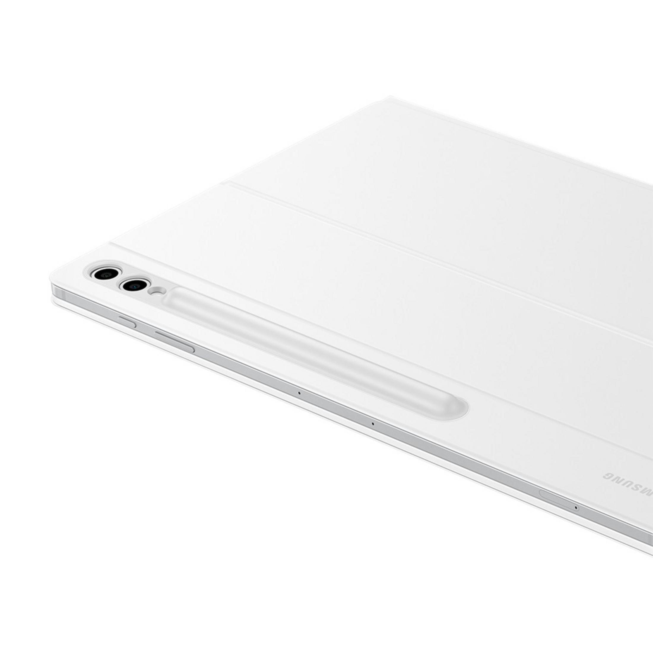 Kılıf ve kalem içeren beyaz tablet, arka yüzün yakın çekimi.
