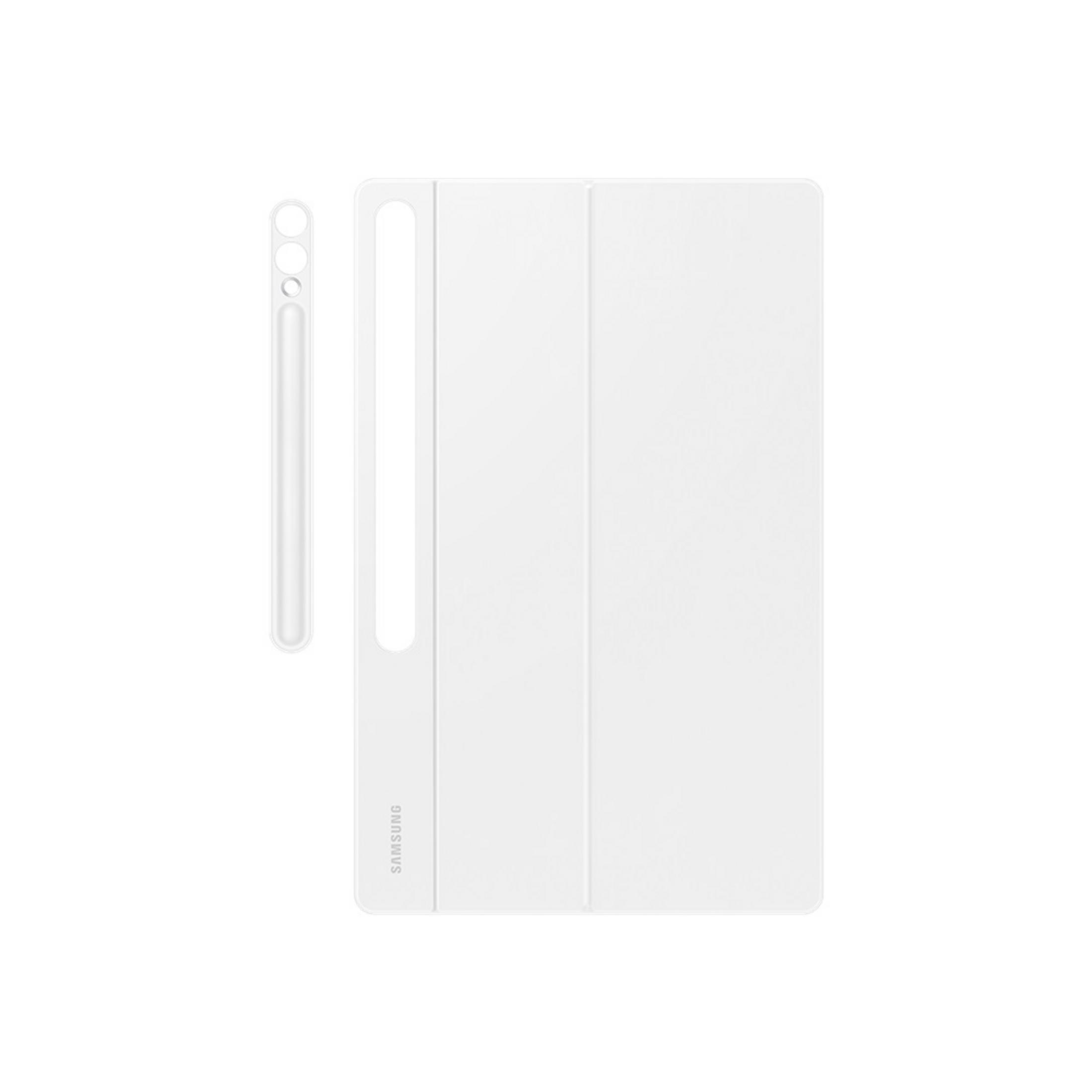 Beyaz tablet kılıfı ve kalem, beyaz arka plan üzerinde.
