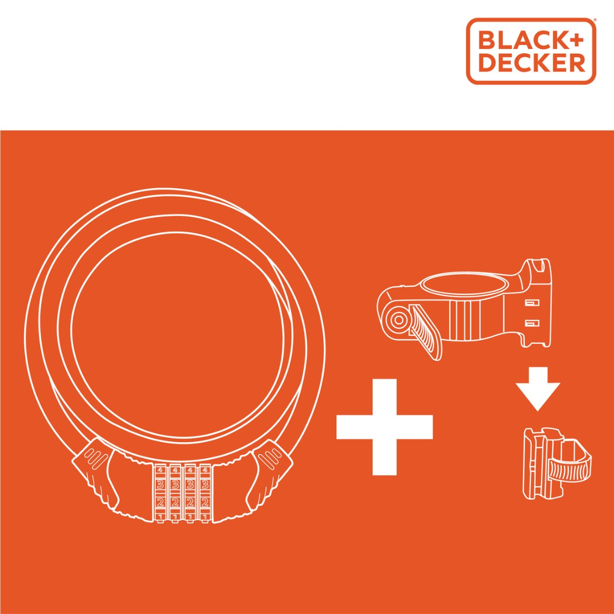Black+Decker logo above line art of a combination lock and mounting bracket.