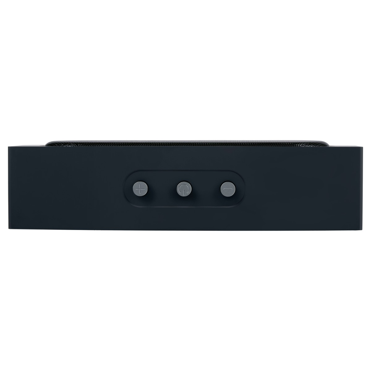 A dark Bluetooth speaker with three buttons on the front.