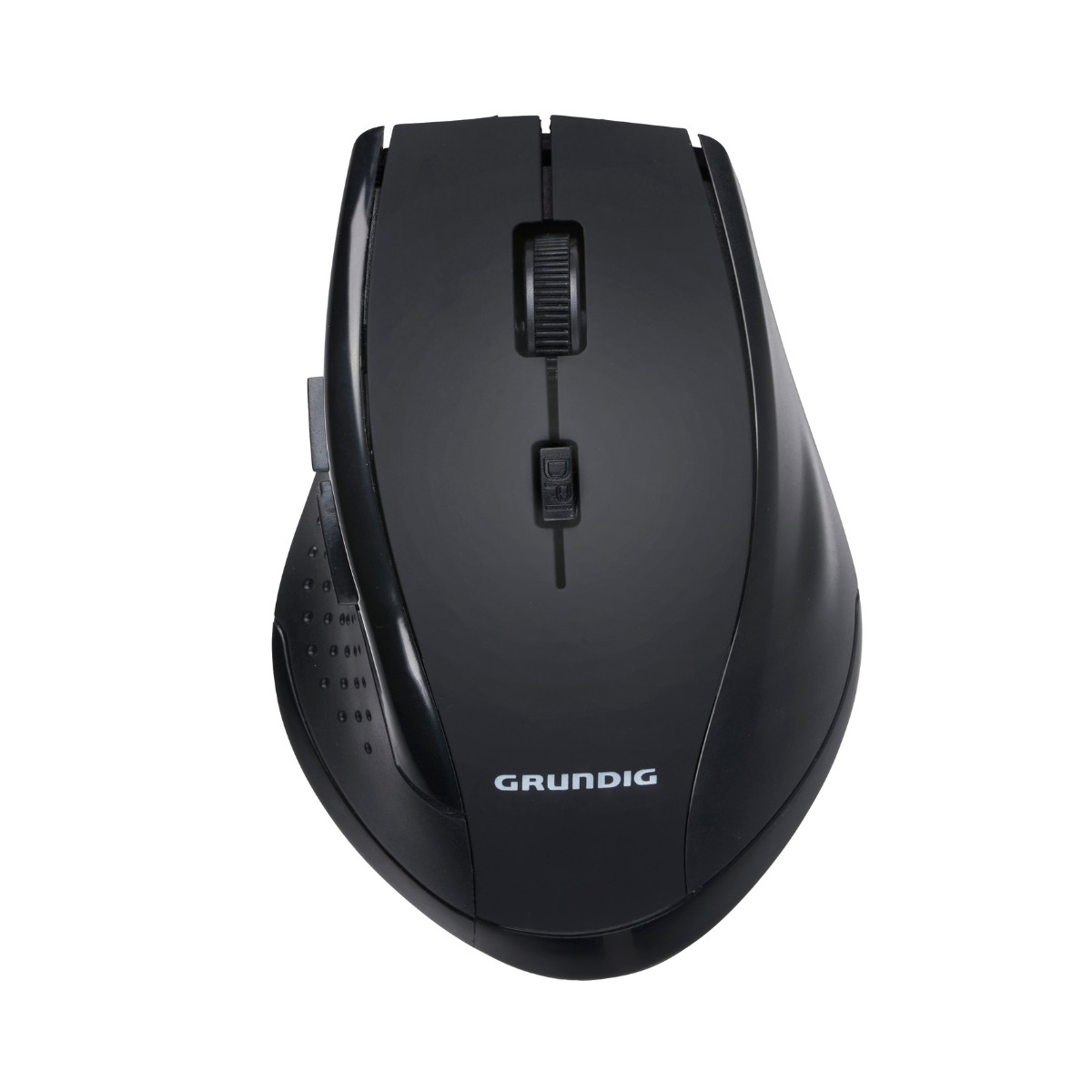 Mouse wireless nero con rotellina e pulsante DPI, logo Grundig.