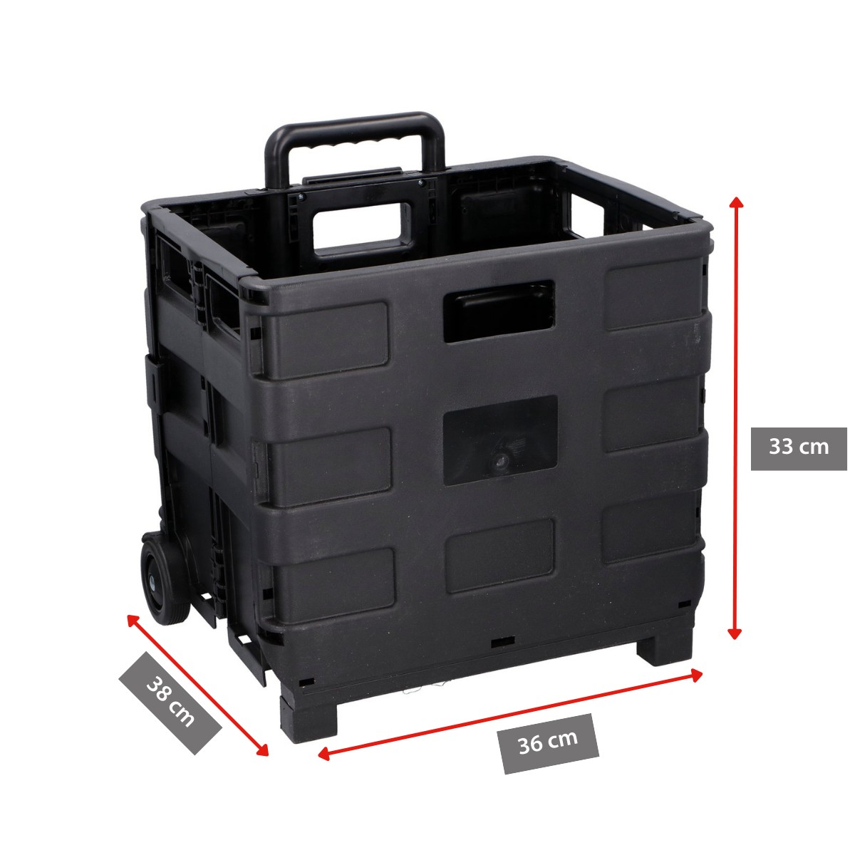 Carrello della spesa pieghevole nero con ruote e manico, A33xL36xP38 cm.