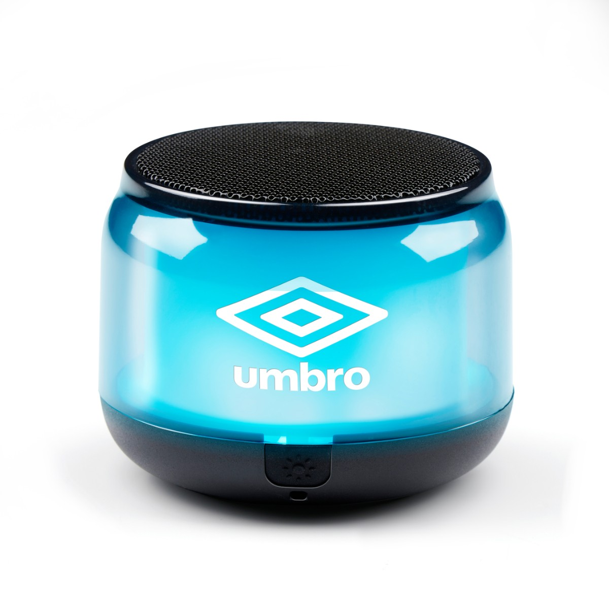 A blue Umbro speaker with a mesh top and logo.
