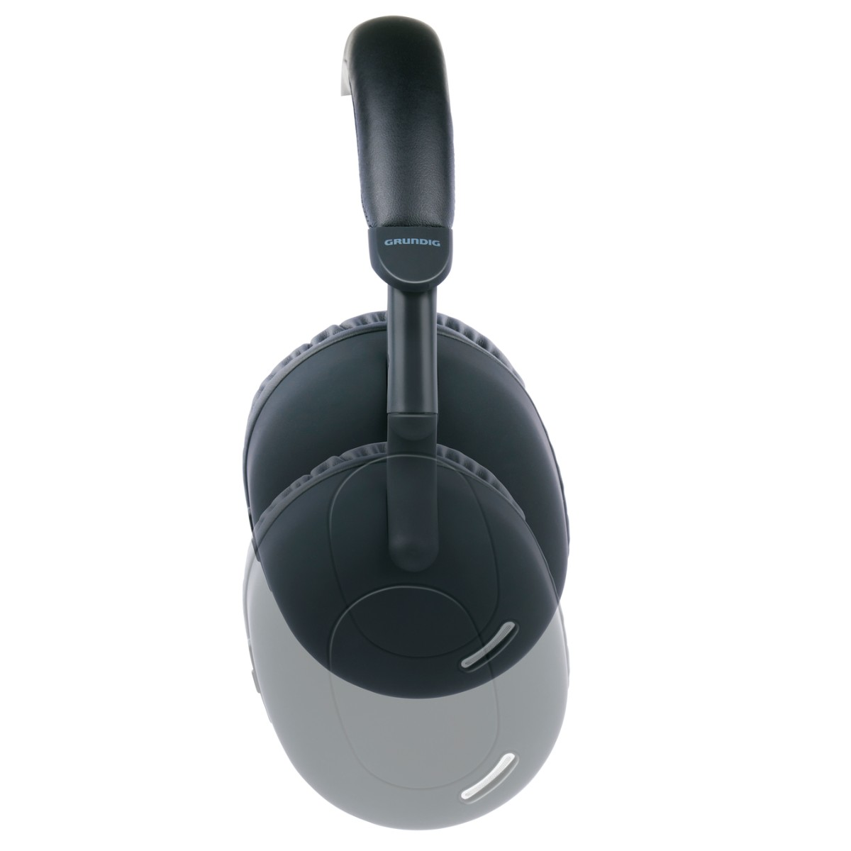 Schwarze Kopfhörer mit GRUNDIG-Logo auf dem Kopfbügel, auf weißem Hintergrund.