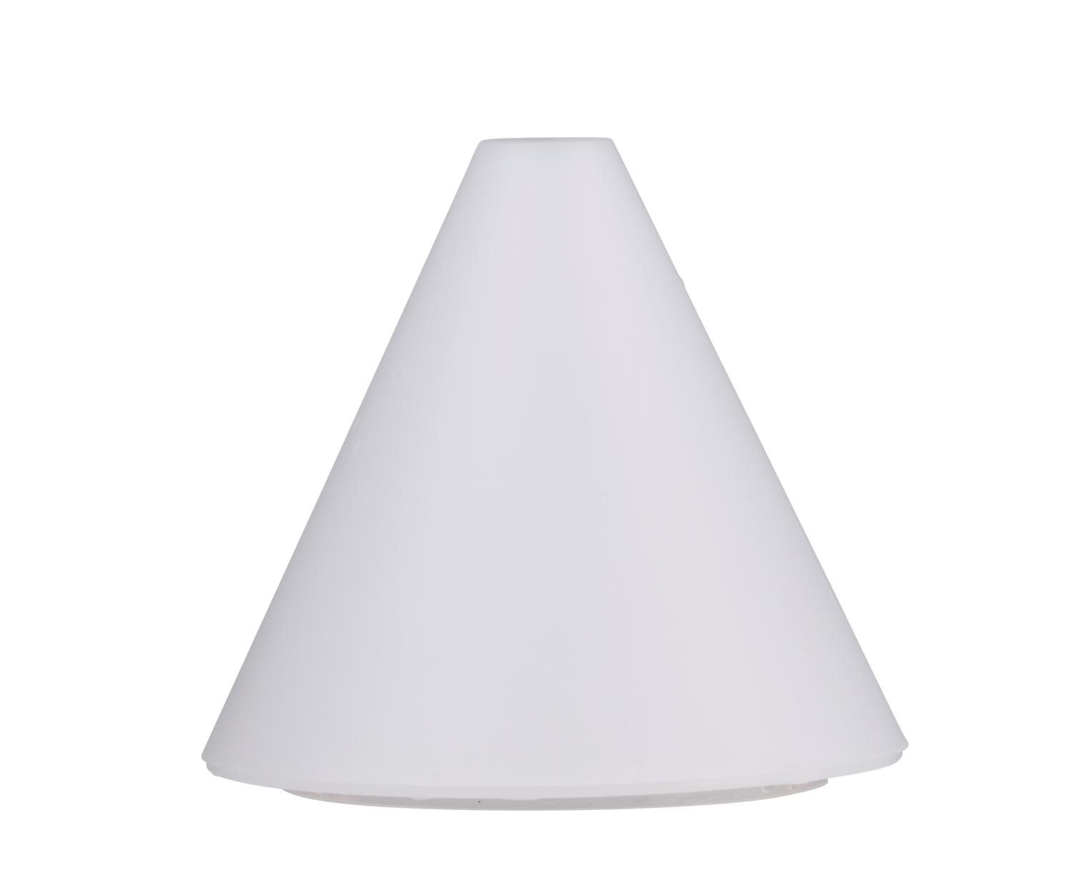 Eine weiße, kegelförmige Lampe steht auf einem weißen Hintergrund.