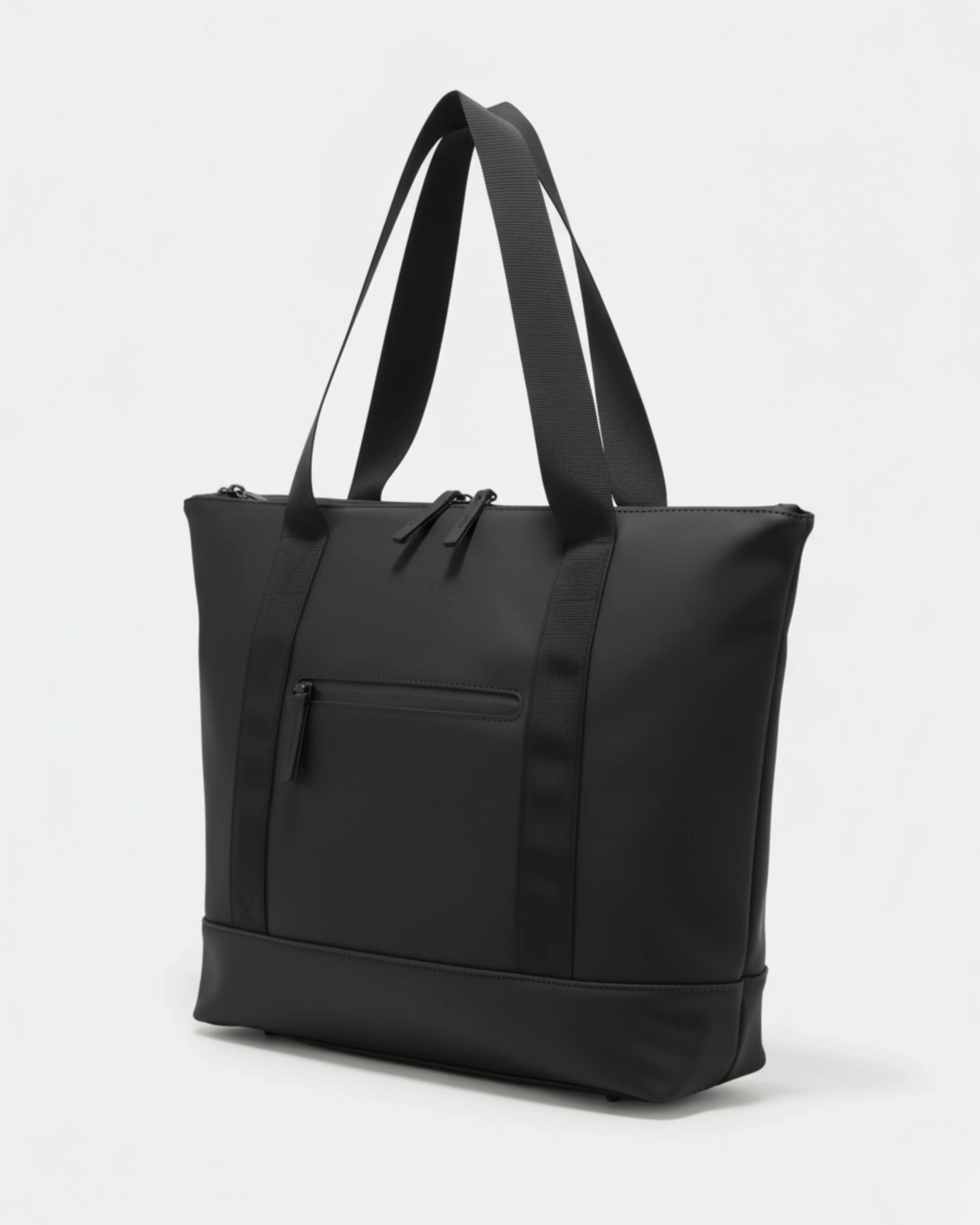 Borsa tote nera con due manici e chiusura a zip.