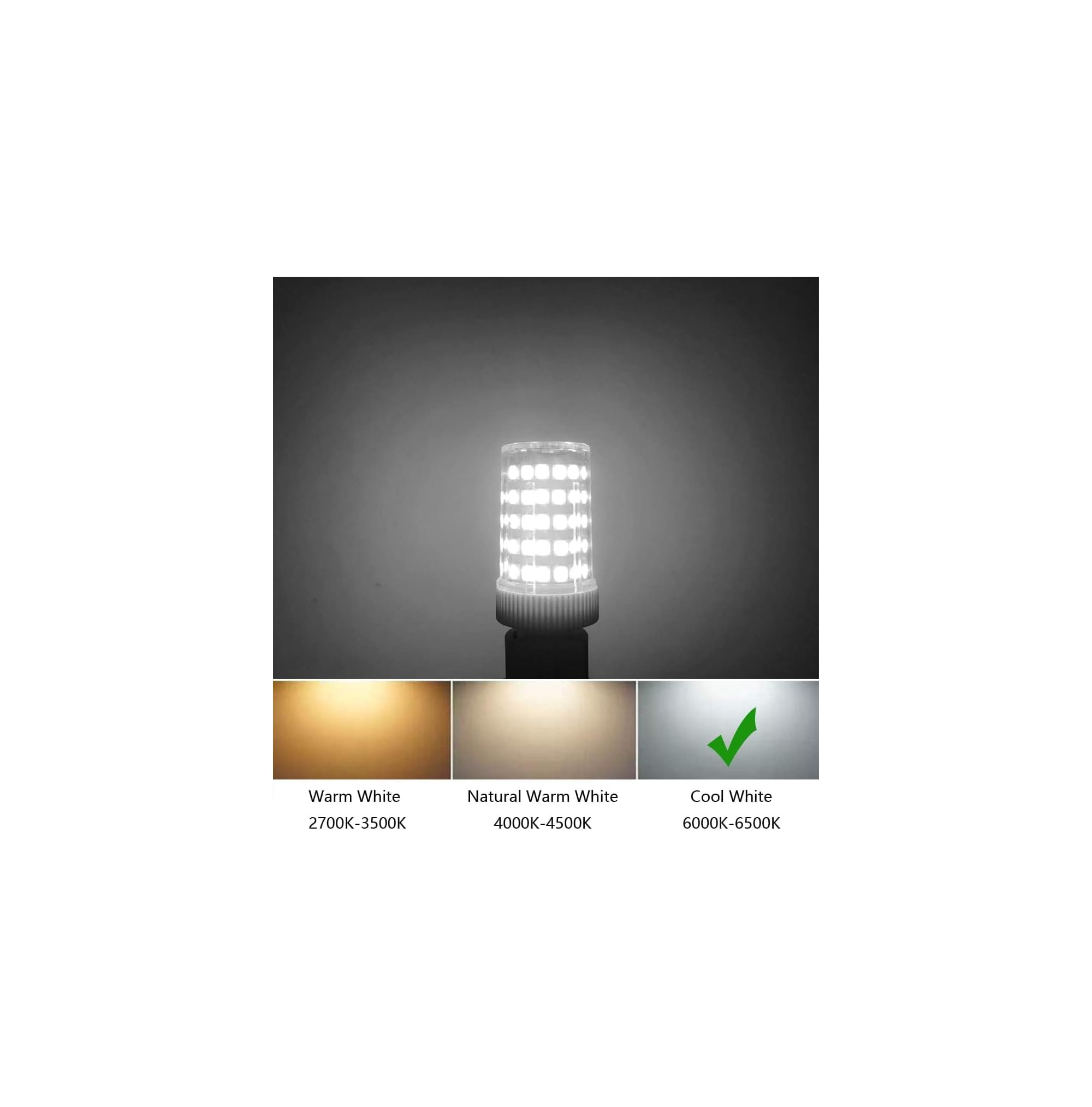 LED-Lampe mit drei Lichtfarbenoptionen: Warmweiß, Natürliches Warmweiß und Kaltweiß.