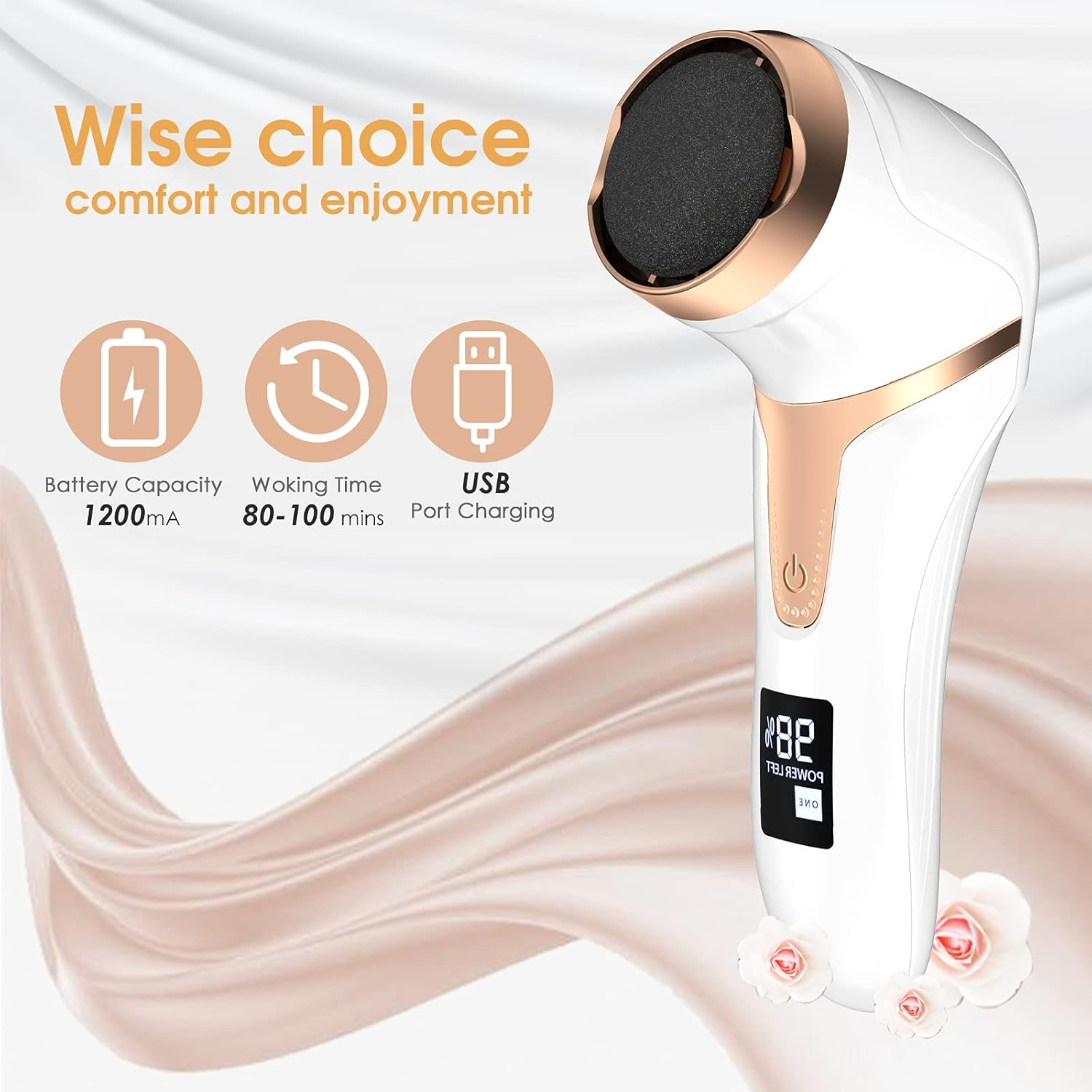 Weiße Fußpflege-Maschine mit Roségold-Akzenten und digitaler Anzeige.