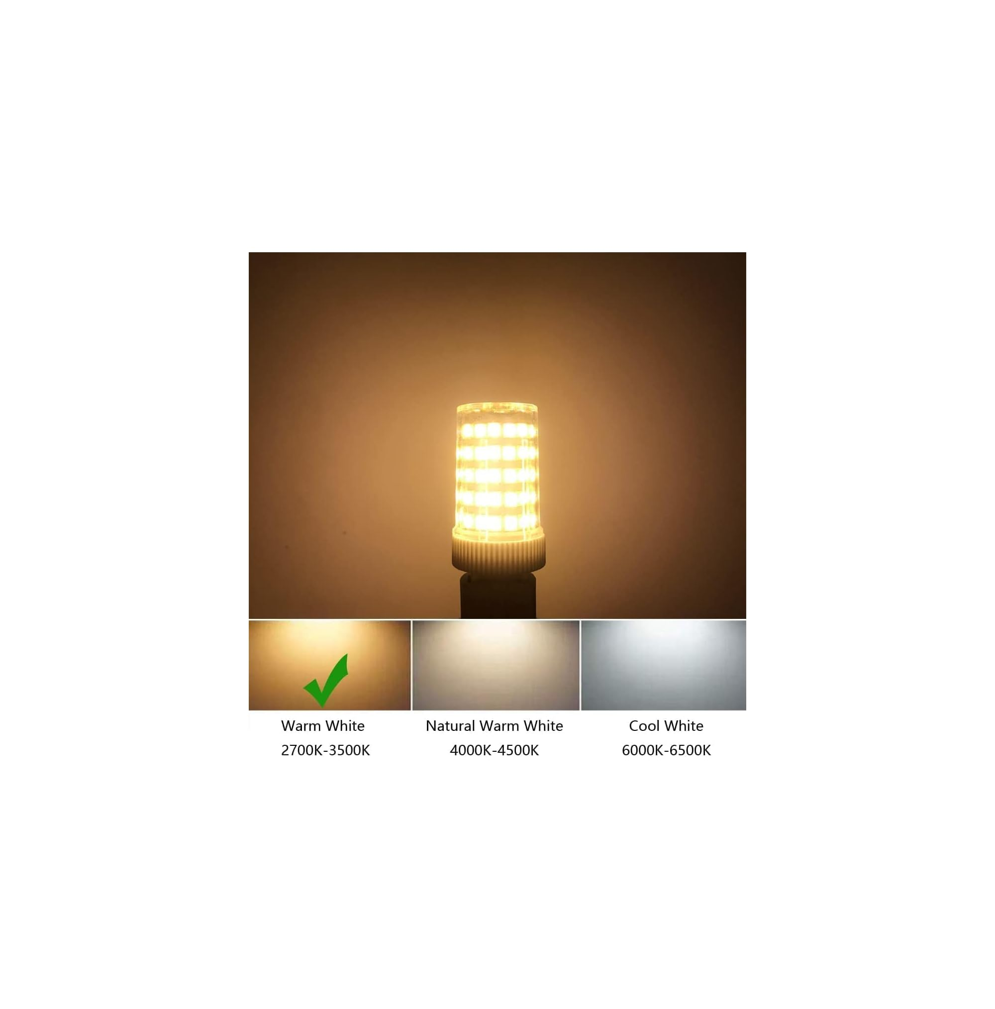 LED-Lampe mit drei Farbtemperatur-Optionen: Warmweiß, Neutralweiß, Kaltweiß.