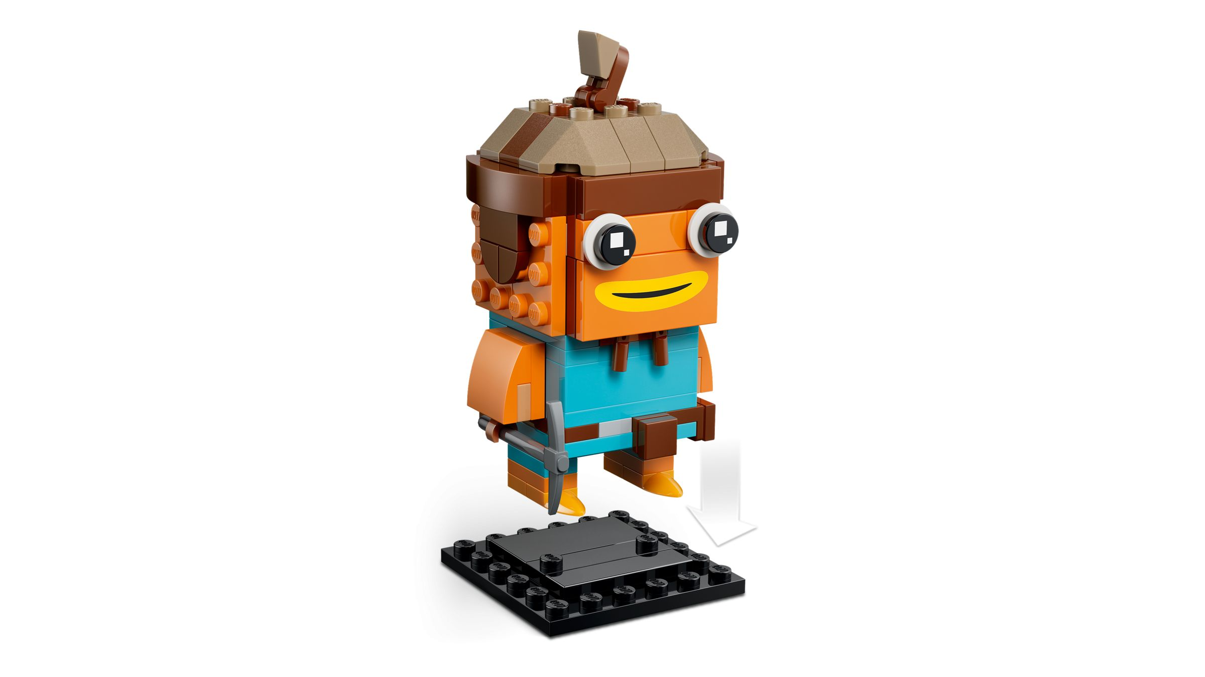 Balık başlı, mavi giysili, kahverengi şapkalı Lego karakteri.