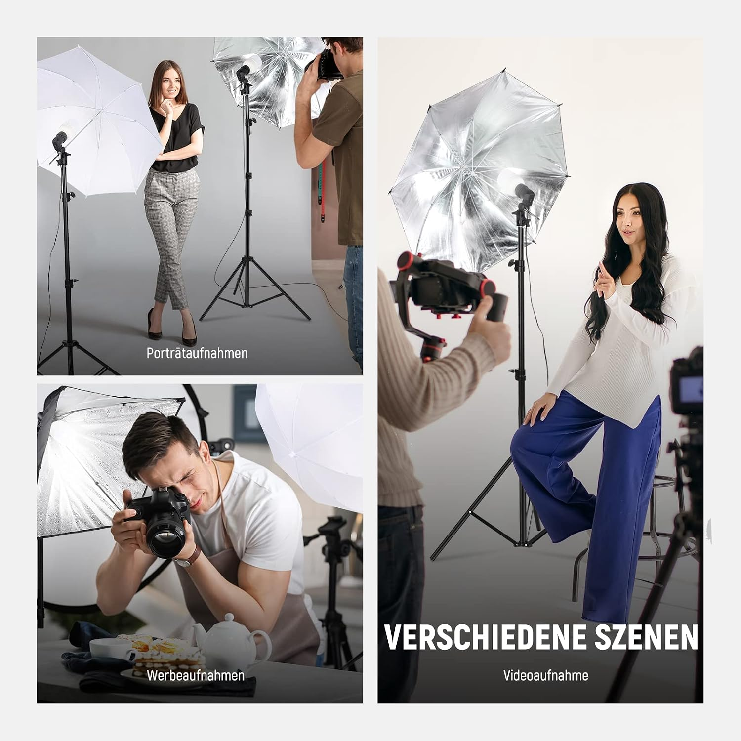 Fotostudio-Aufnahmen mit Models und Fotografen, die für Porträts, Werbung und Videos posieren.