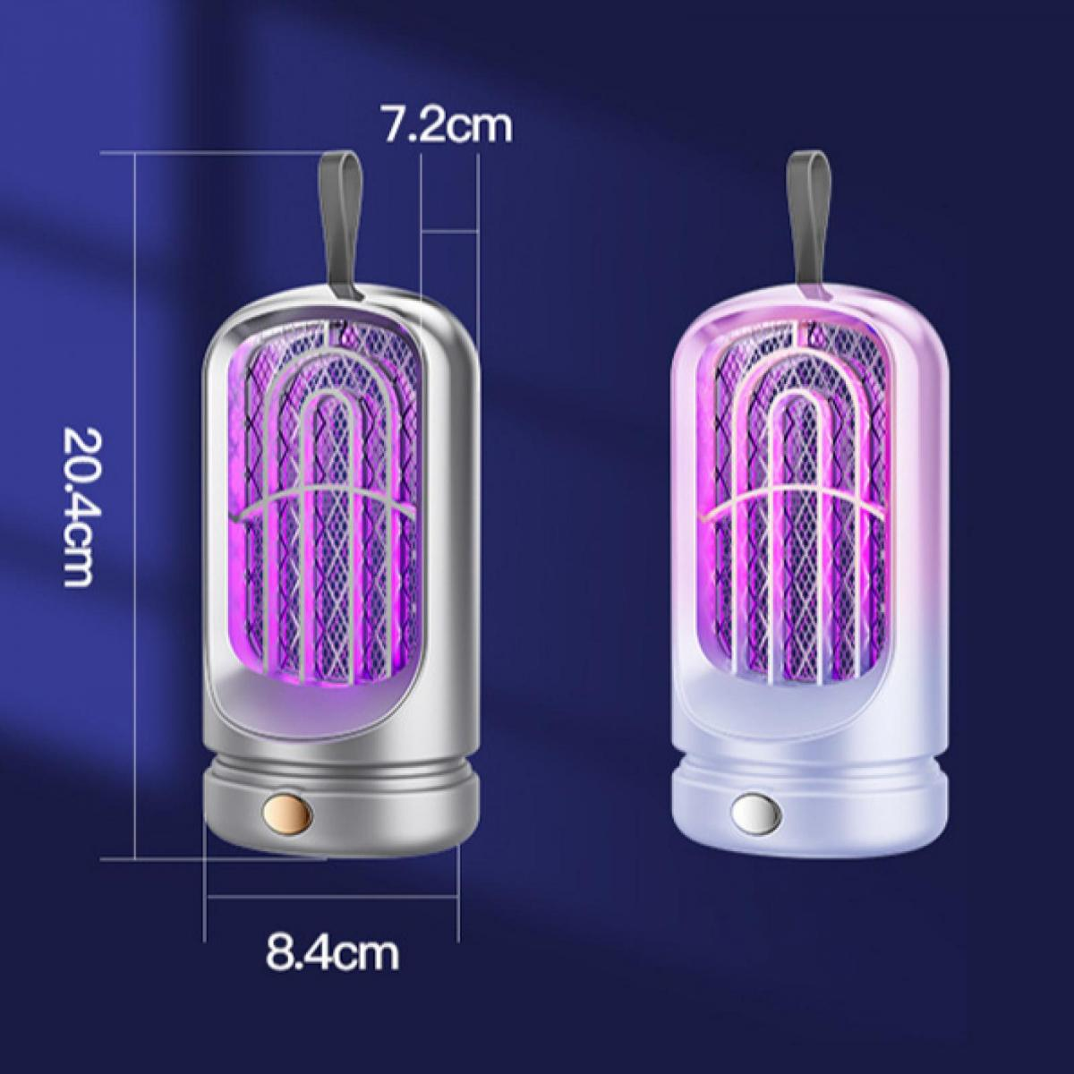 Zwei UV-Insektenvernichter mit lila Licht auf dunklem Hintergrund mit Maßen.