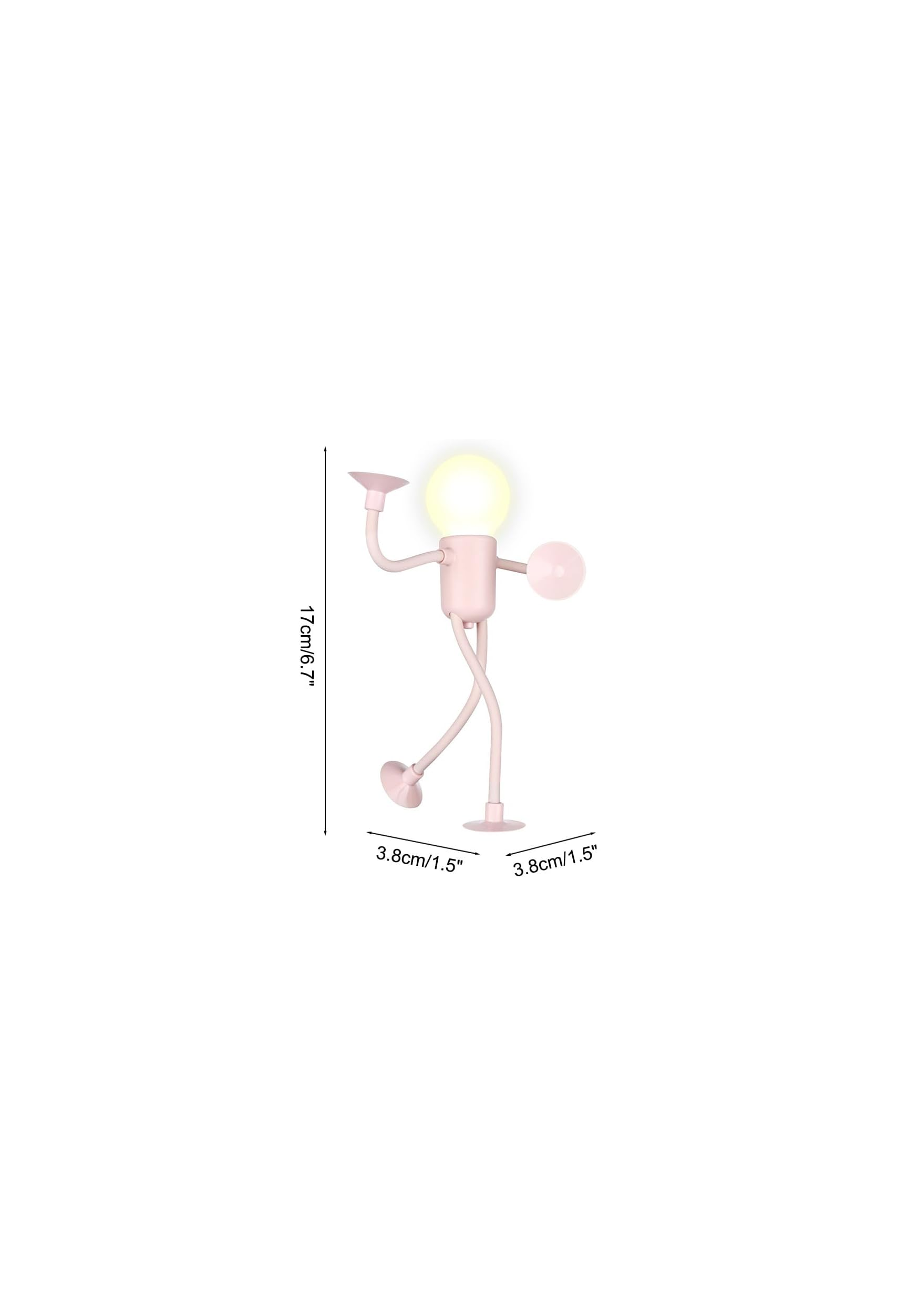 Ein kleiner rosa Lampenkörper in Menschenform mit leuchtender Glühbirne.